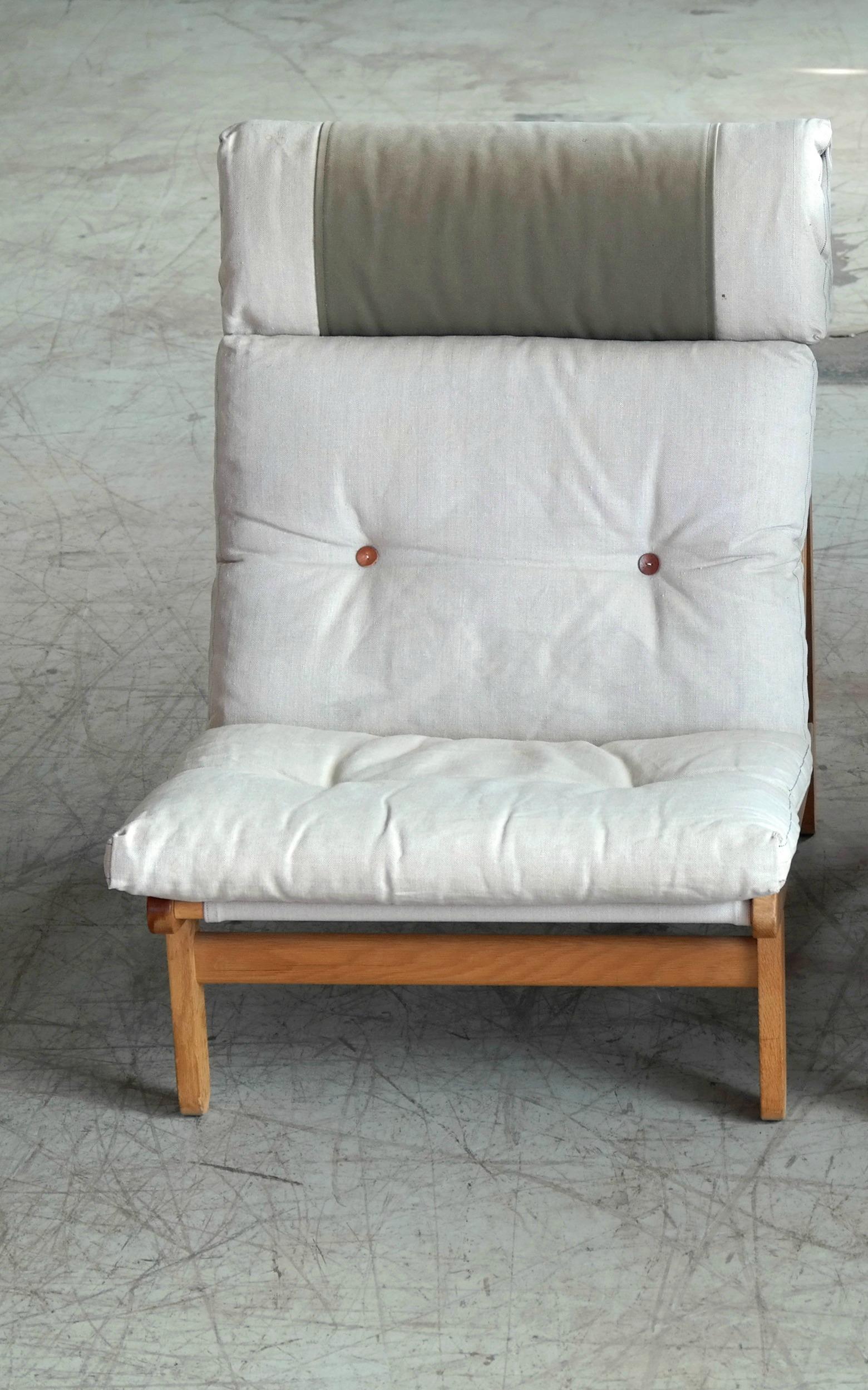 Canvas Danish 1960s Rag Chair in Oak by Bernt Petersen for Chiang