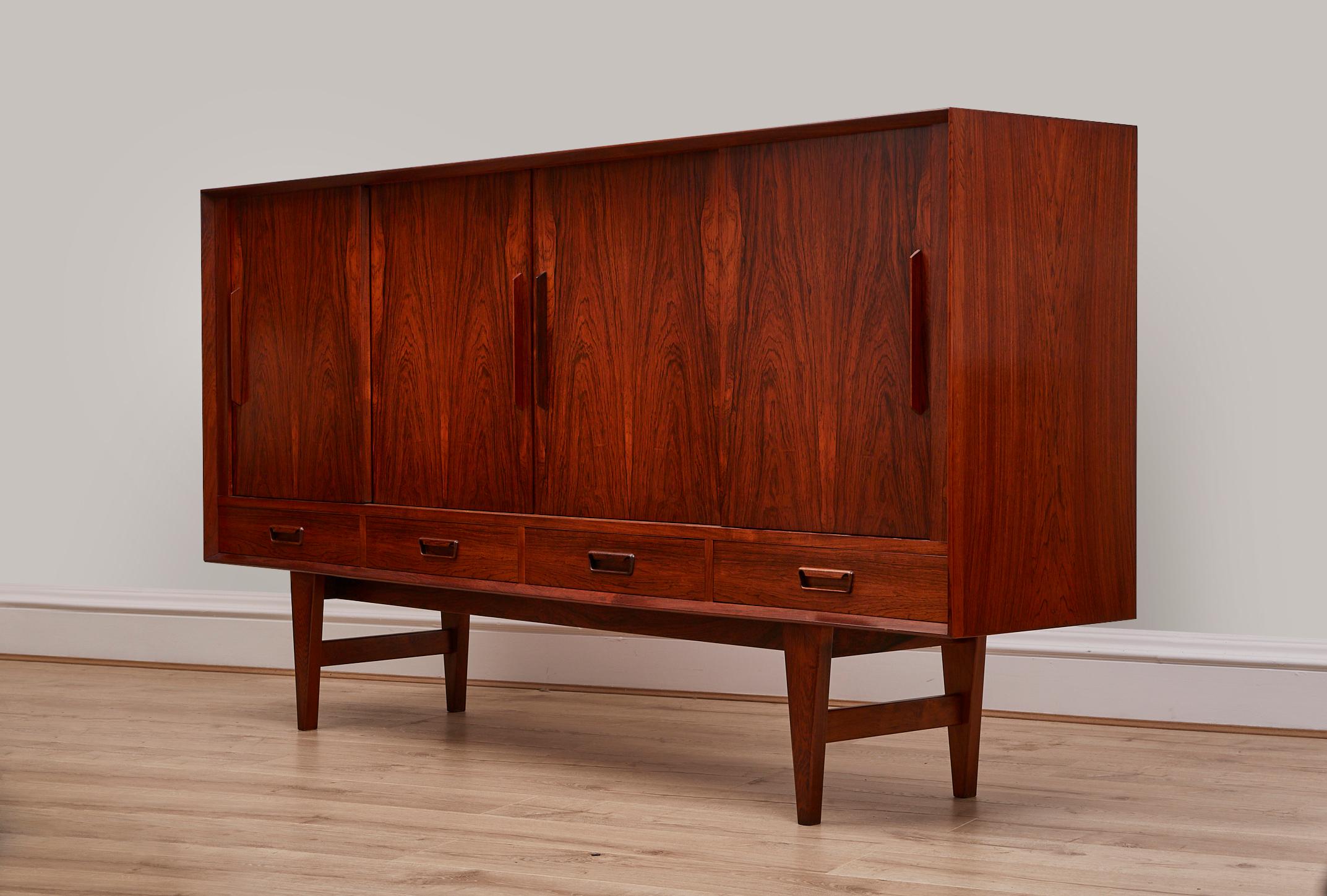 Mid-Century Modern Danish 1960's Rosewood Sideboard With Inside Mirrored Bar