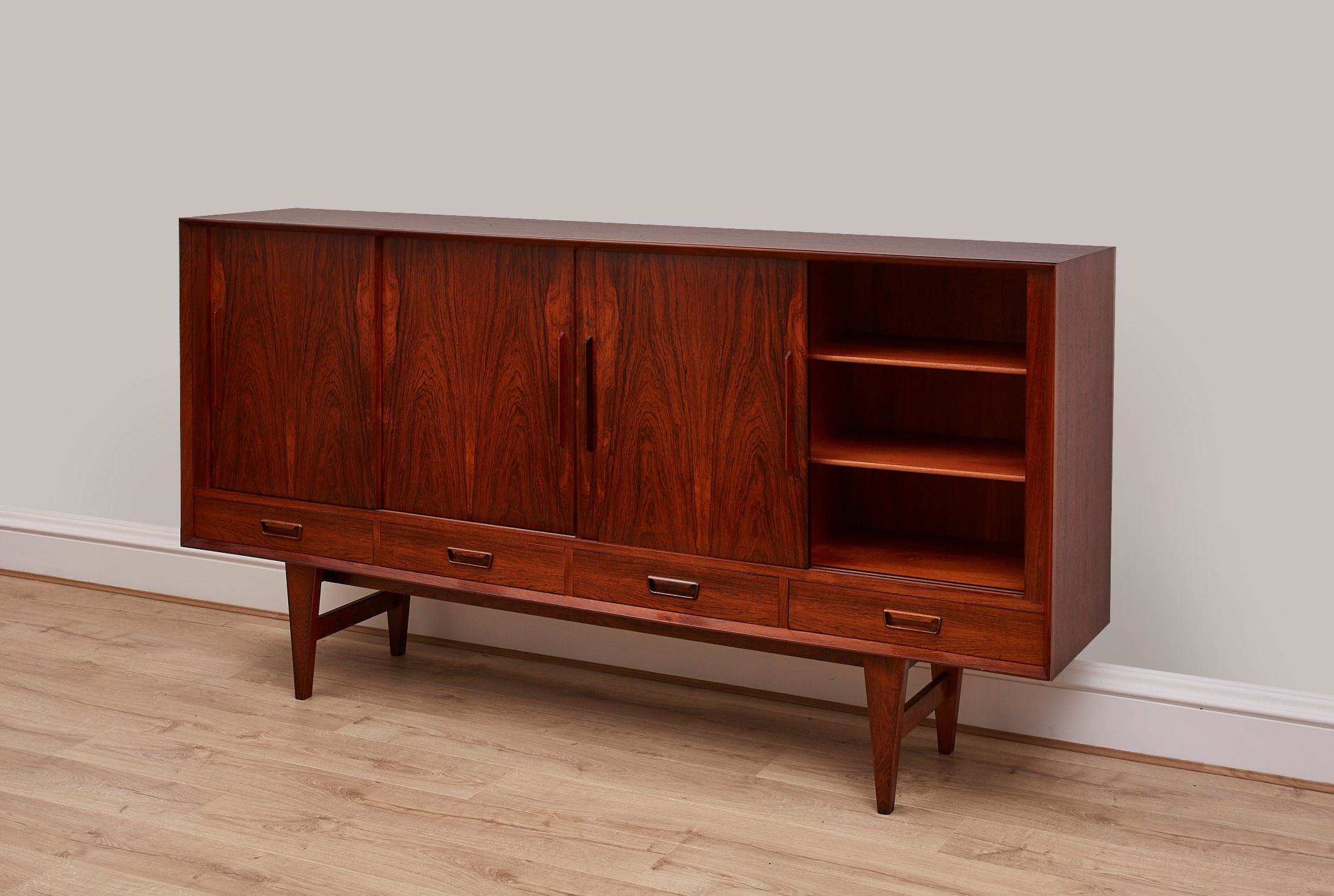 20th Century Danish 1960's Rosewood Sideboard With Inside Mirrored Bar