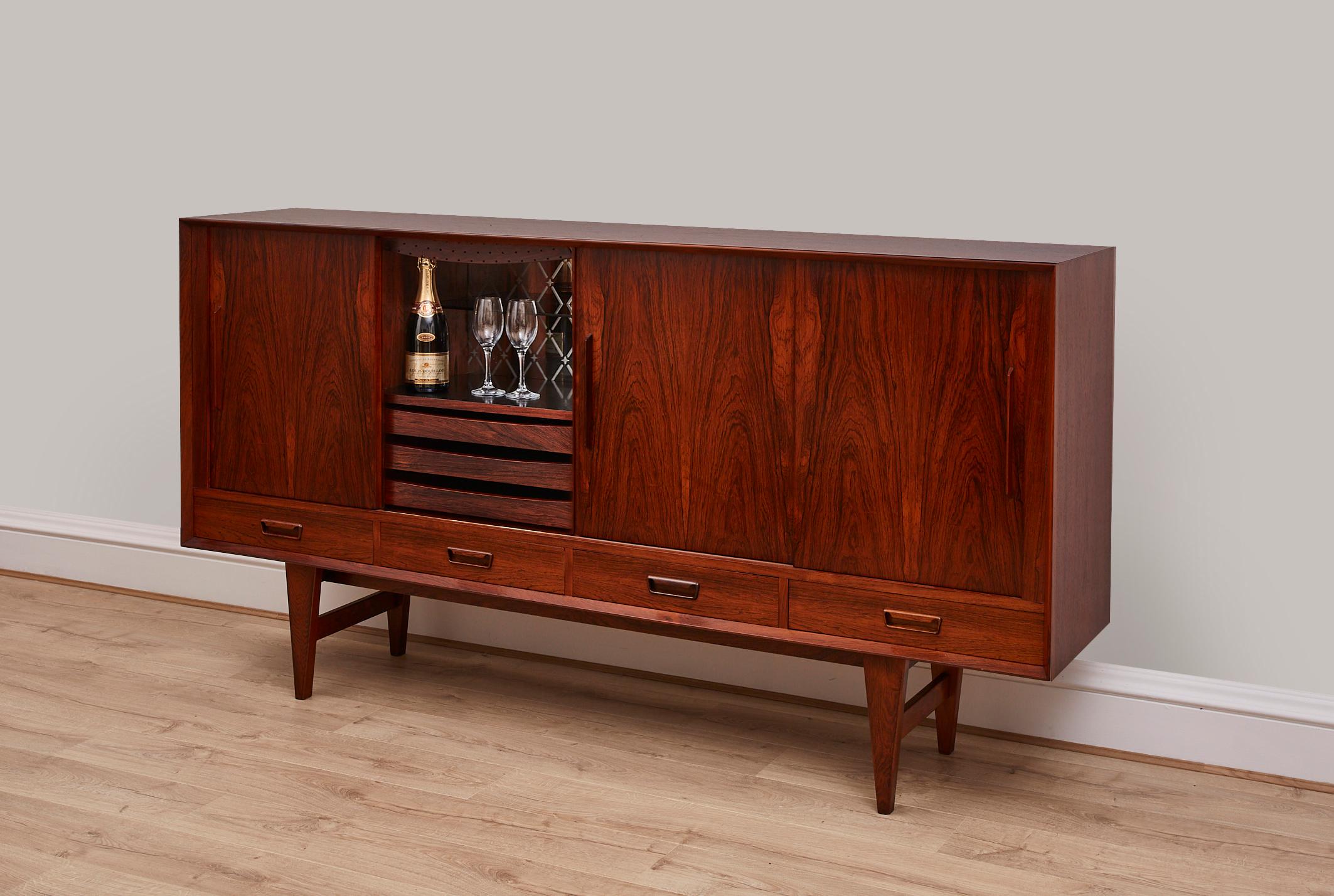 Danish 1960's Rosewood Sideboard With Inside Mirrored Bar 1