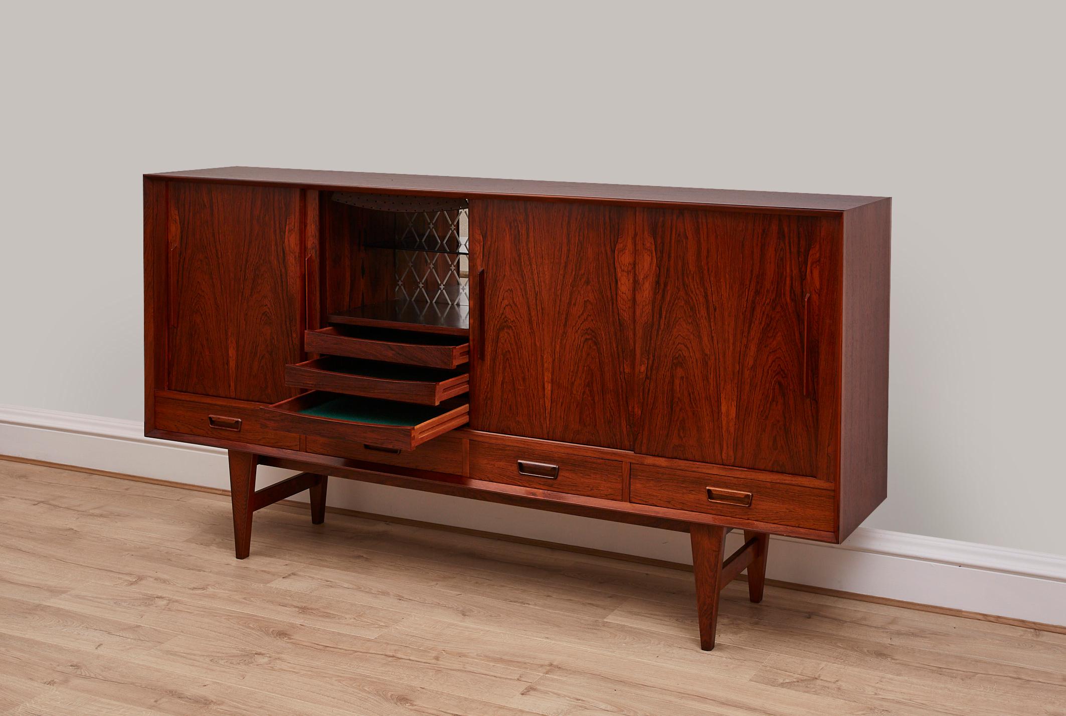 Danish 1960's Rosewood Sideboard With Inside Mirrored Bar 3