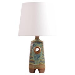 Lampe de table sculpturale danoise des années 1960 à motif de cercle vert et brun, Michael Andersen
