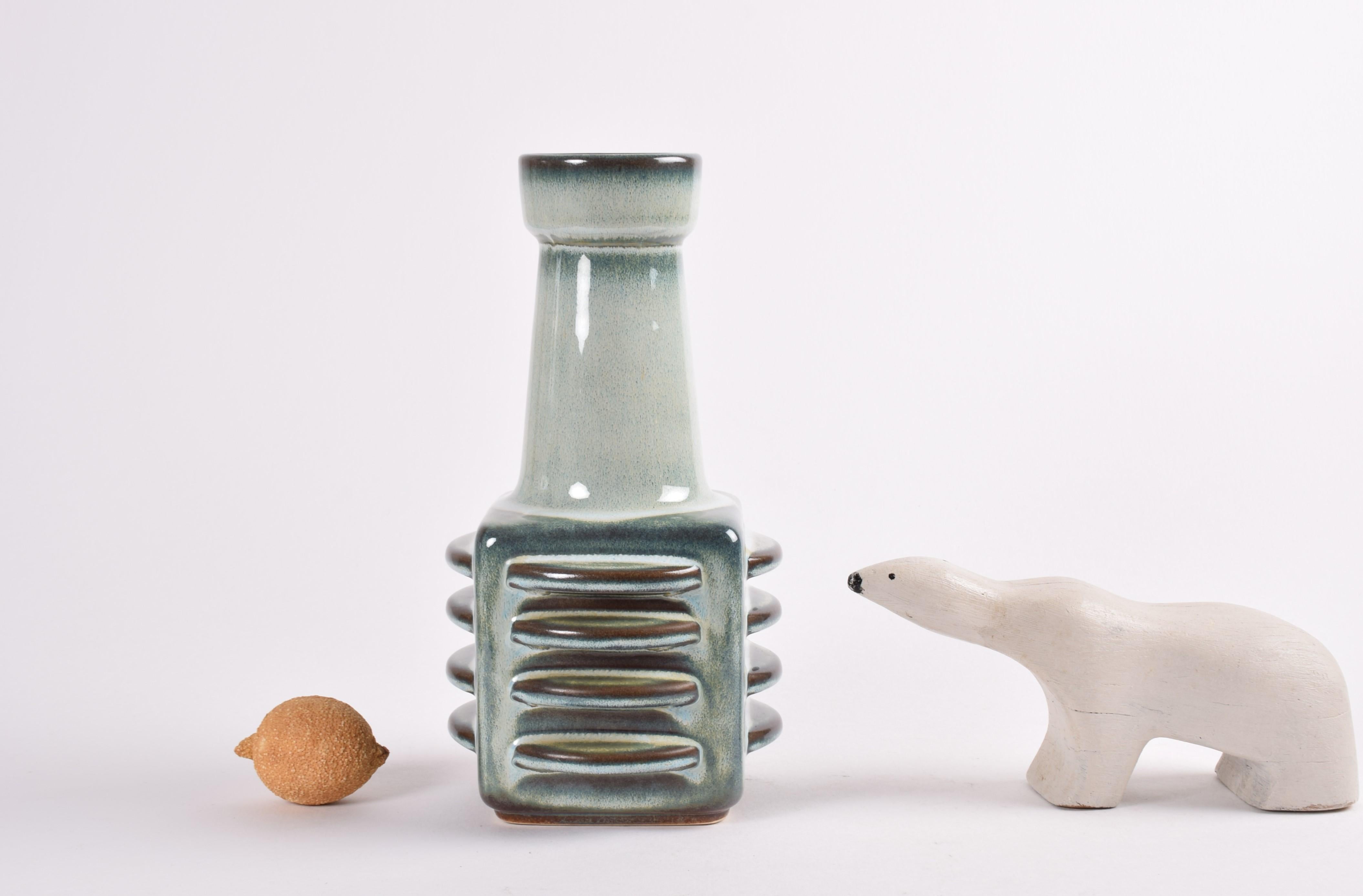 Mid-Century Modern Danish 1960s Søholm Tall Sculptural Ceramic Vase by Einar Johansen, Green Glaze