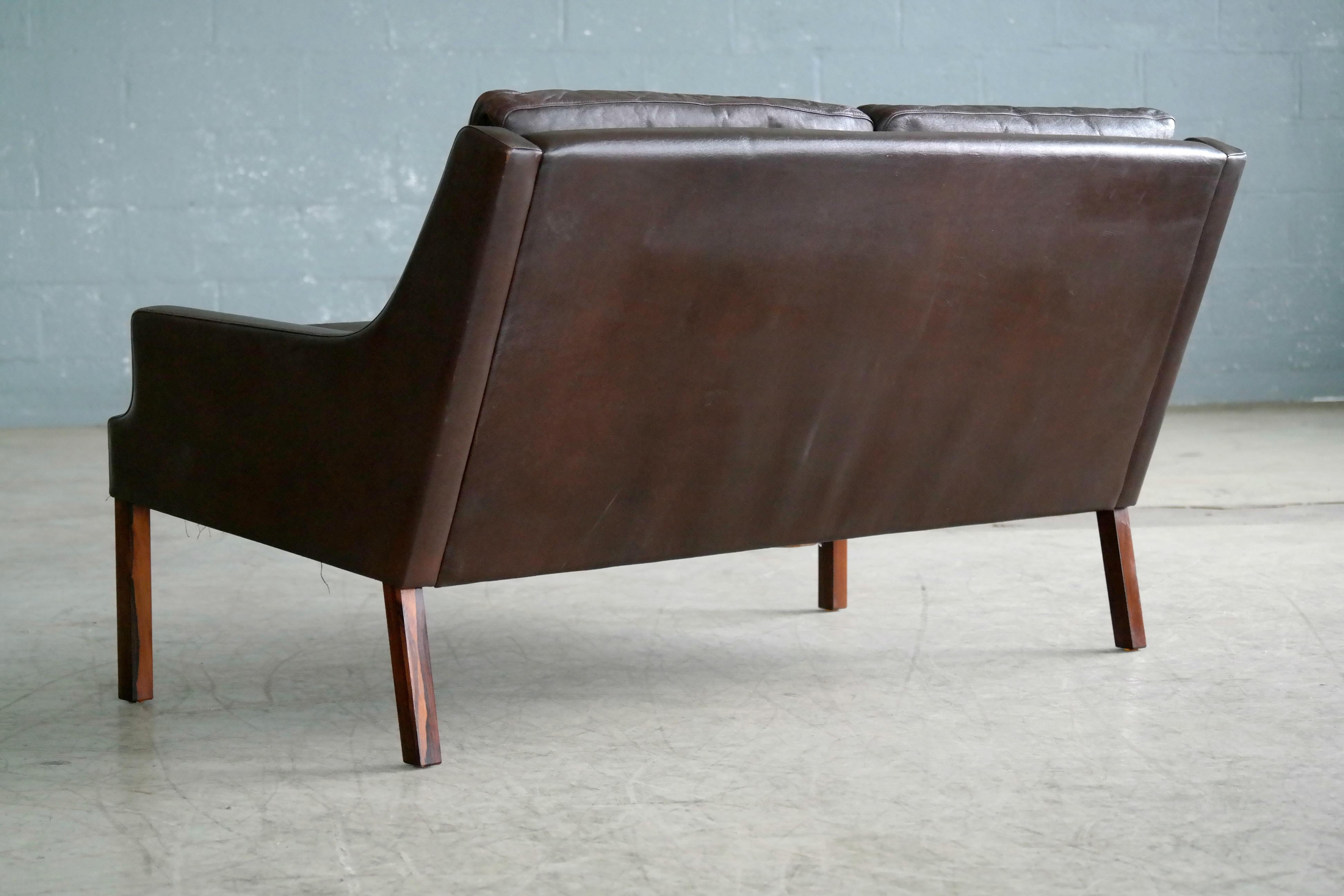 Danish 1960s Slim Profile Two-Seat Sofa in Espresso Leather by Georg Thams 4