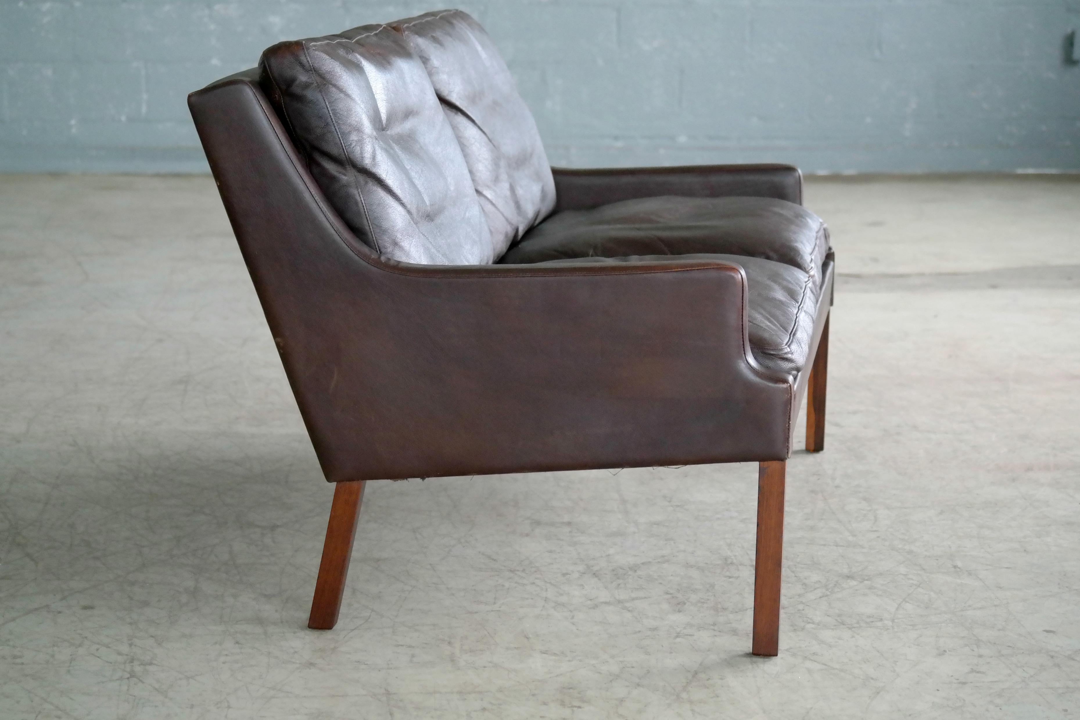 Mid-20th Century Danish 1960s Slim Profile Two-Seat Sofa in Espresso Leather by Georg Thams