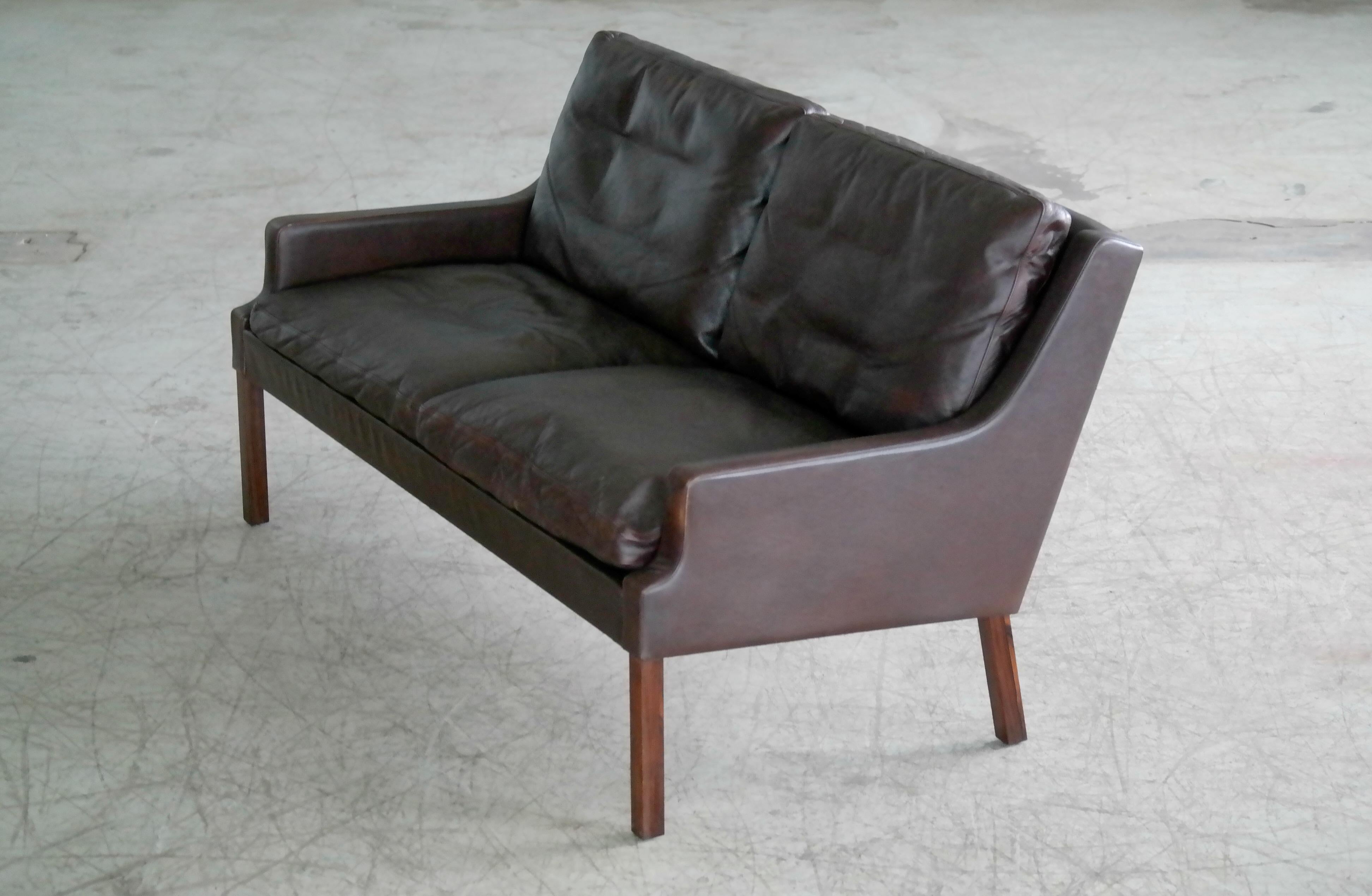 Danish 1960s Slim Profile Two-Seat Sofa in Espresso Leather by Georg Thams 1