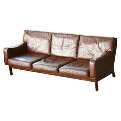 Danish 1960s Sofa in Brown Leather and Rosewood by Erhardsen & Andersen