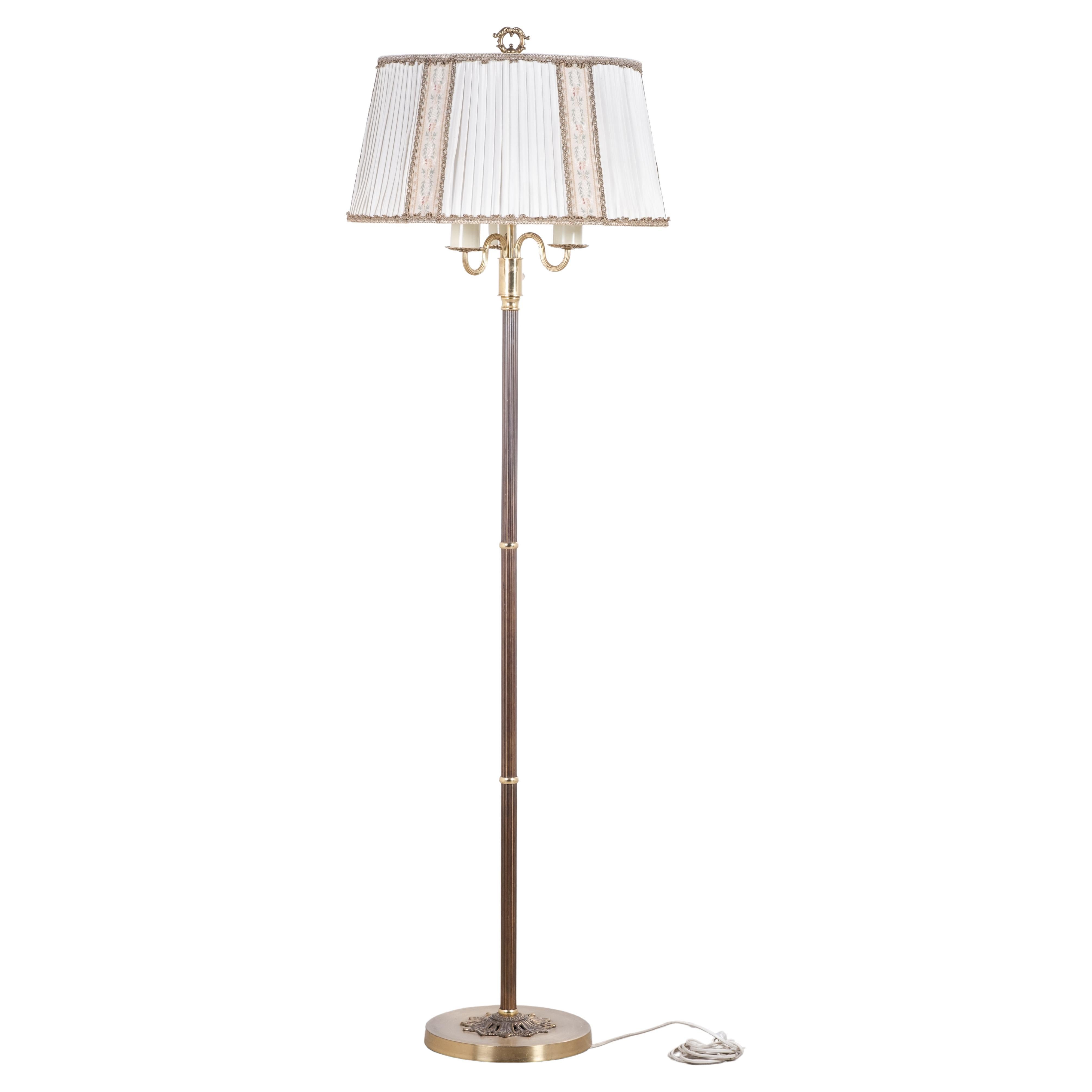 Danish 1960s Three-Arm Floor Lamp in Brass For Sale