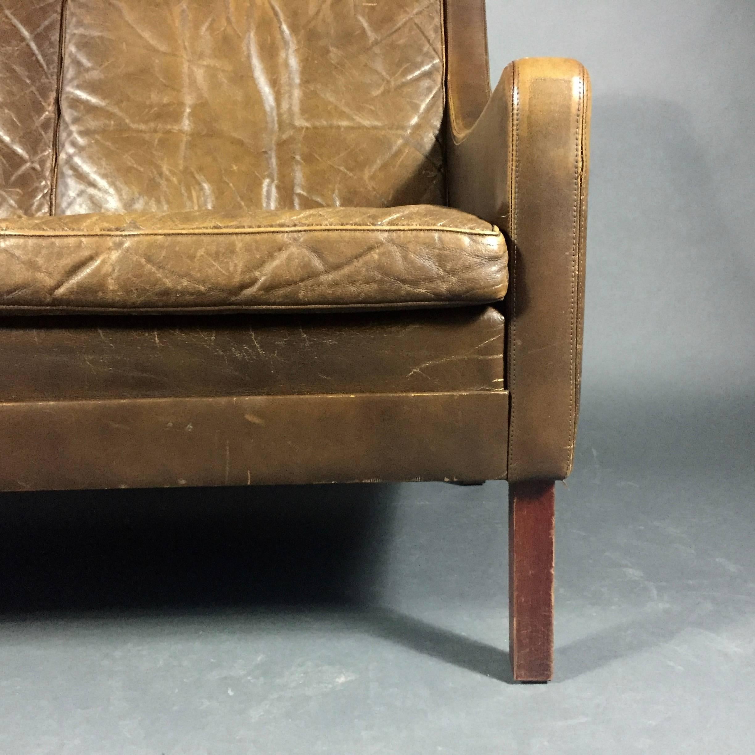 Scandinavian Modern Danish 1960s Vintage Cognac Leather Two-Seat Sofa