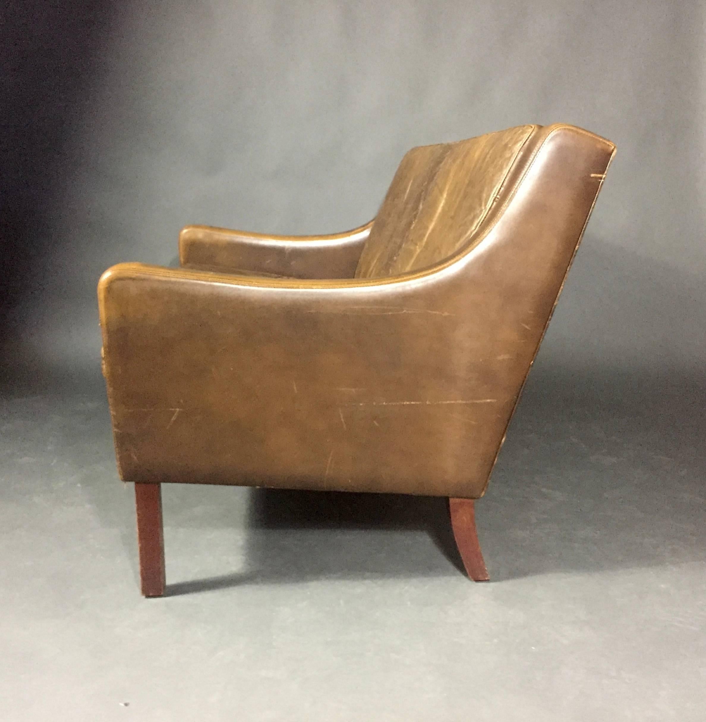 Danish 1960s Vintage Cognac Leather Two-Seat Sofa 1