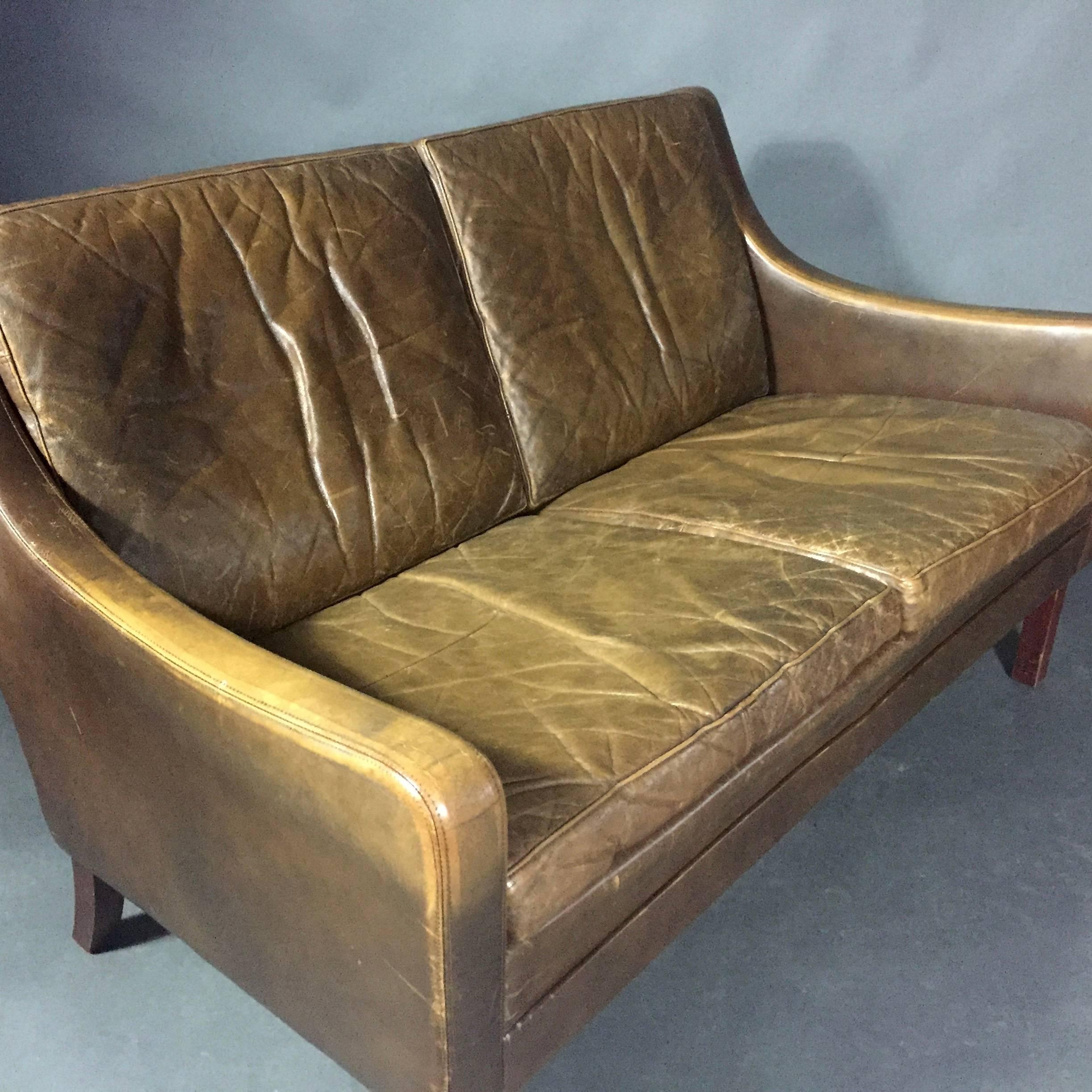 Danish 1960s Vintage Cognac Leather Two-Seat Sofa 2