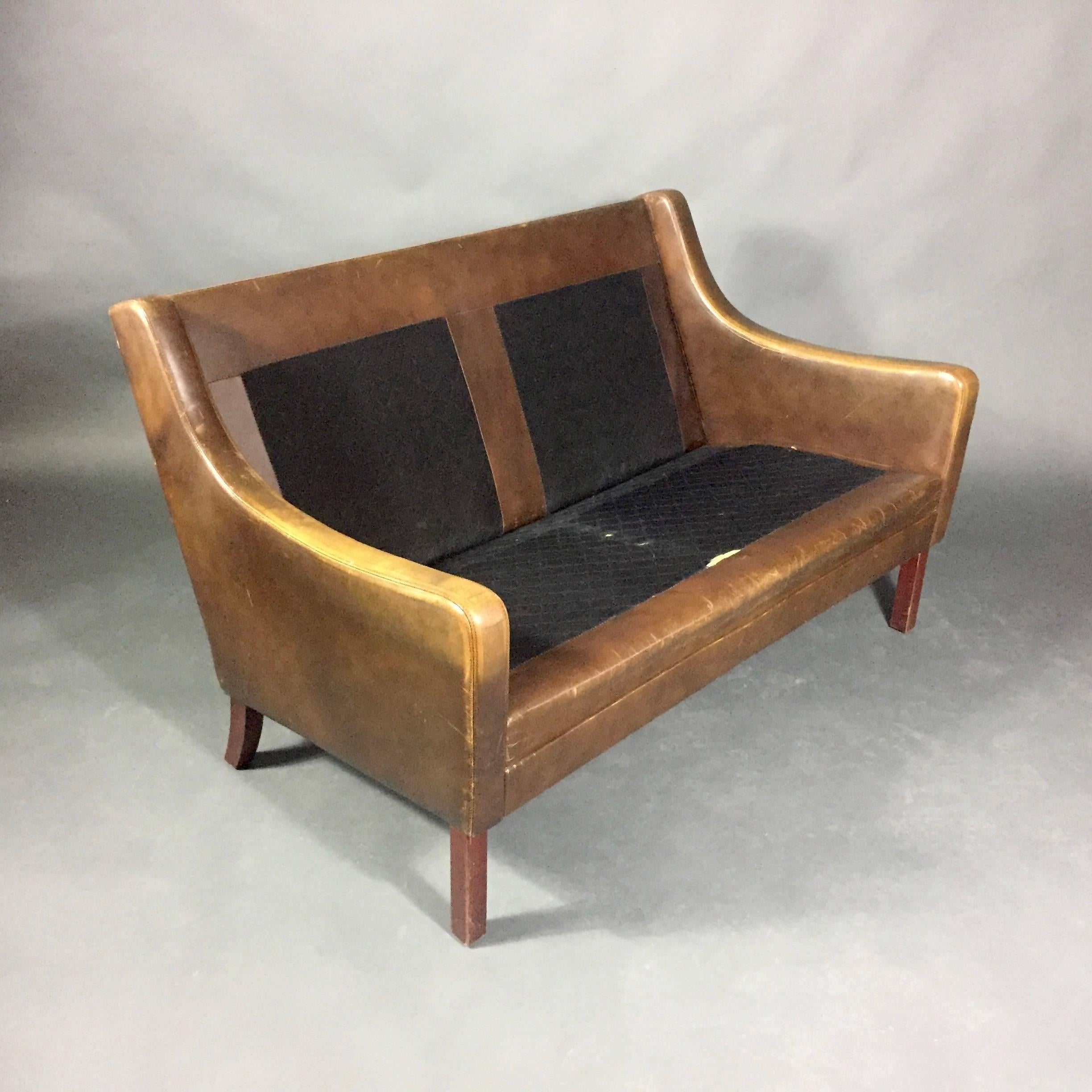 Danish 1960s Vintage Cognac Leather Two-Seat Sofa 3