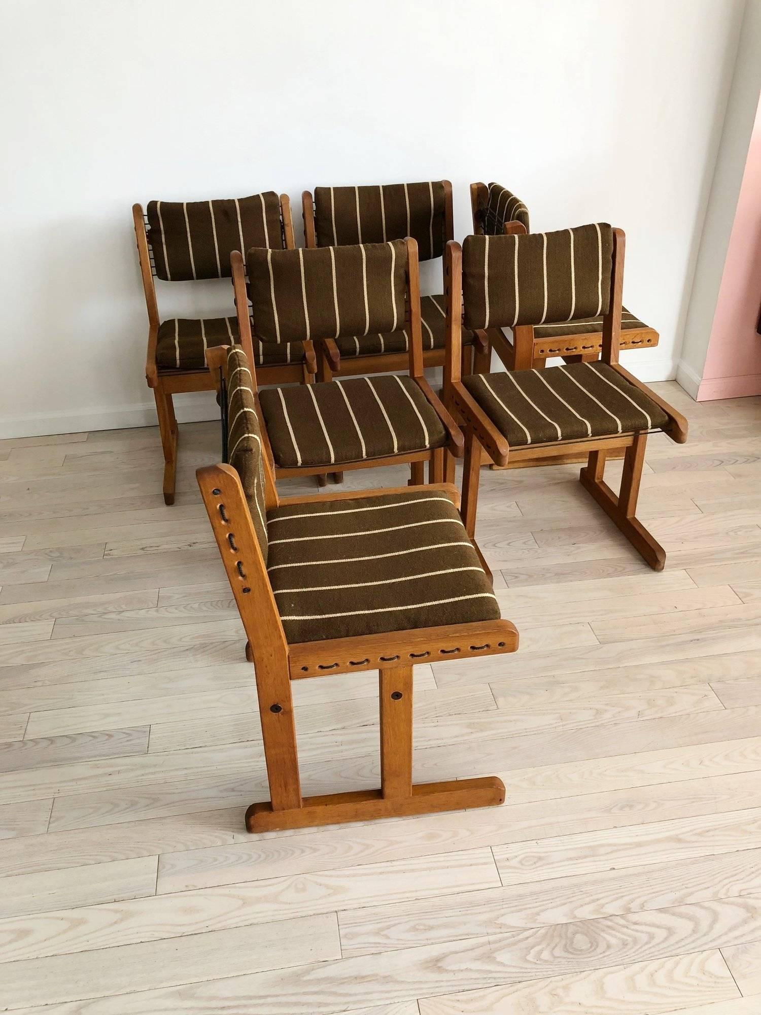 Danish 1970s Fumed Oak Rope and Striped Set of Six Dining Chairs 5