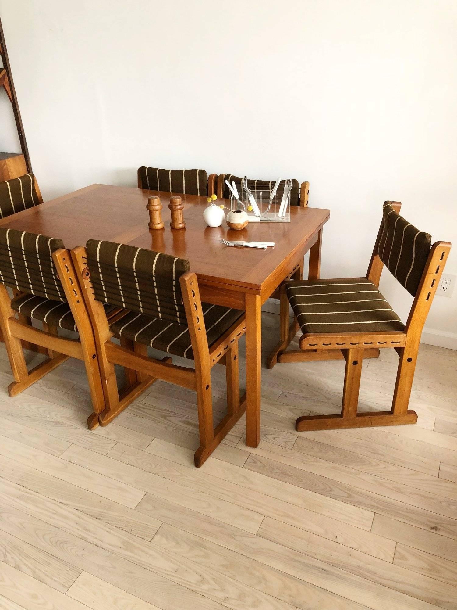 Danish 1970s Fumed Oak Rope and Striped Set of Six Dining Chairs 8