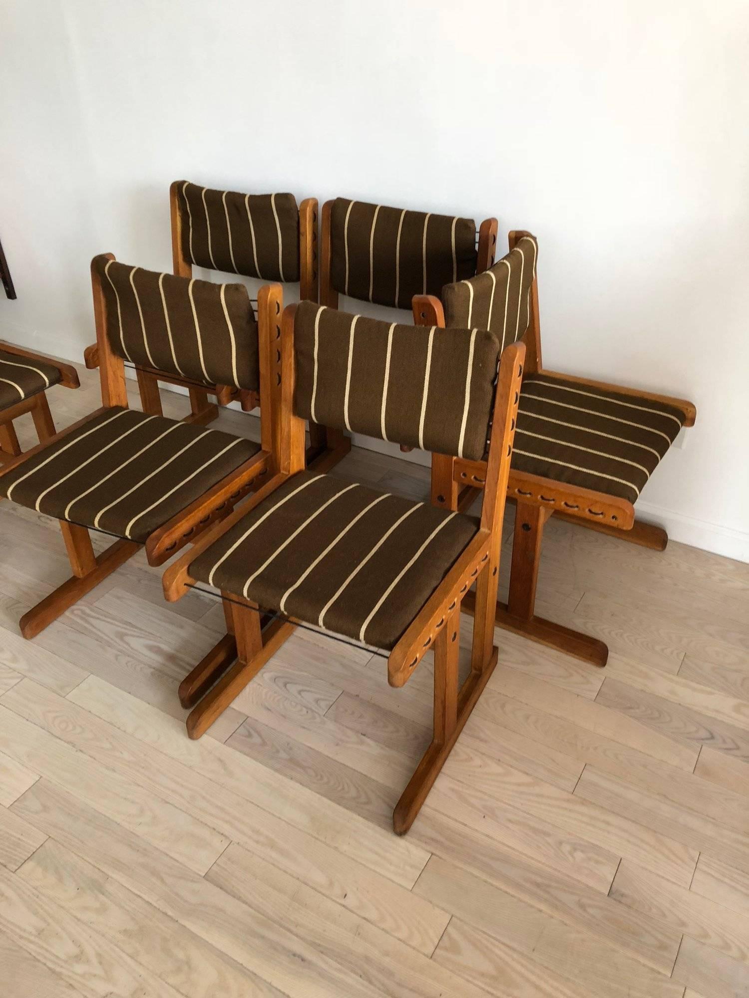 Scandinavian Modern Danish 1970s Fumed Oak Rope and Striped Set of Six Dining Chairs