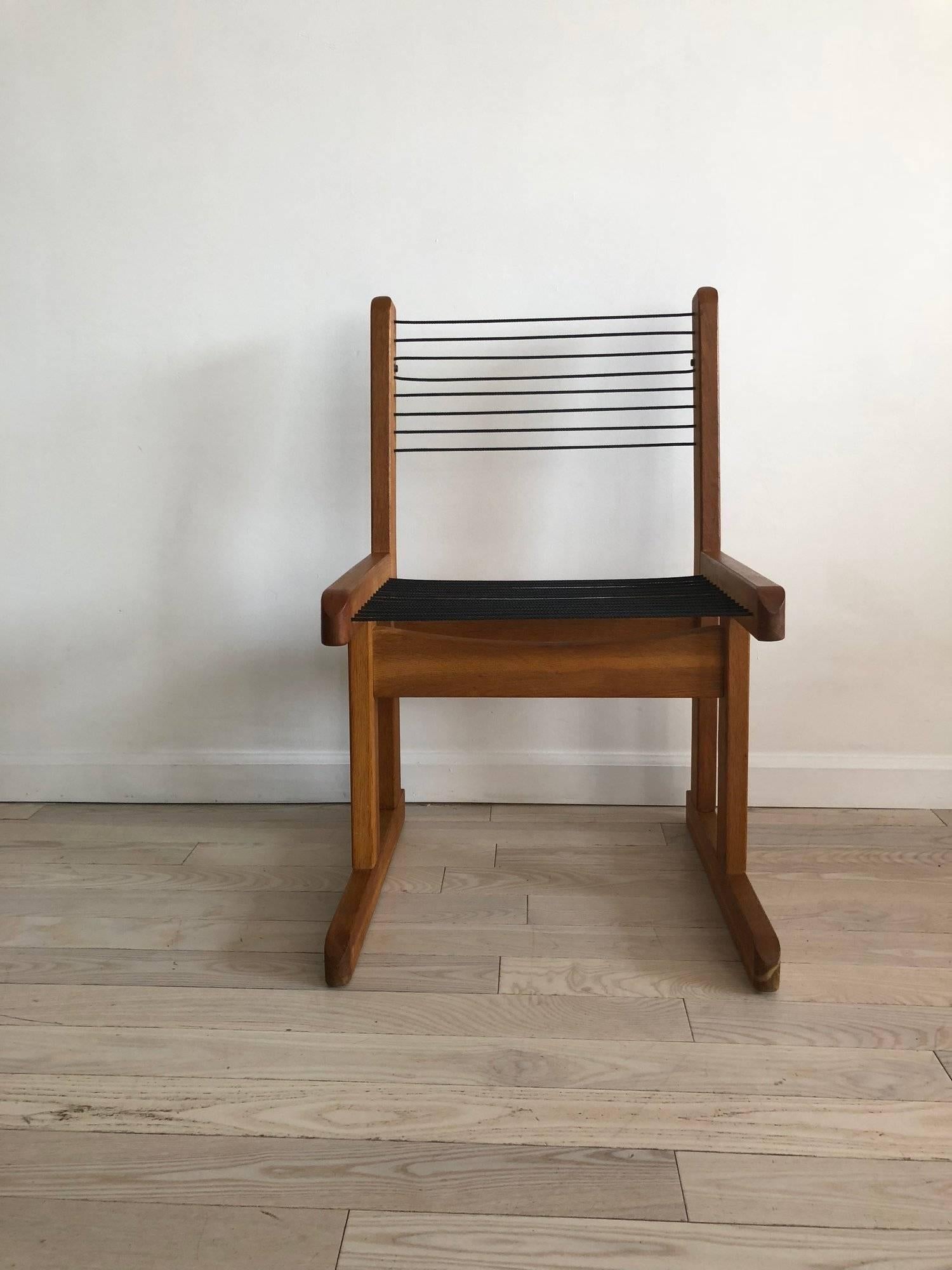 Scandinavian Danish 1970s Fumed Oak Rope and Striped Set of Six Dining Chairs
