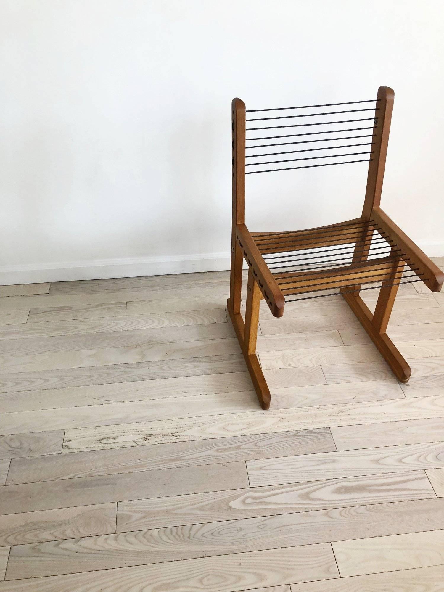 Late 20th Century Danish 1970s Fumed Oak Rope and Striped Set of Six Dining Chairs