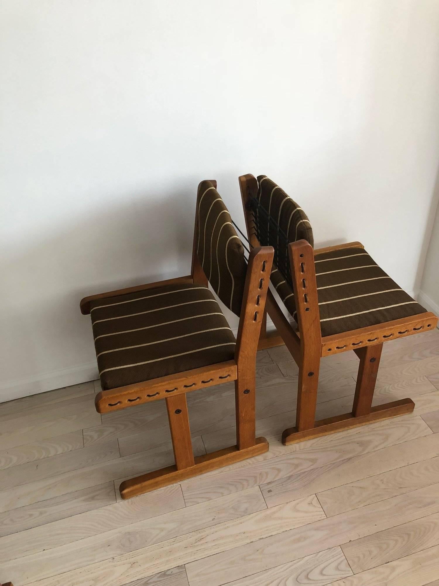 Danish 1970s Fumed Oak Rope and Striped Set of Six Dining Chairs 1