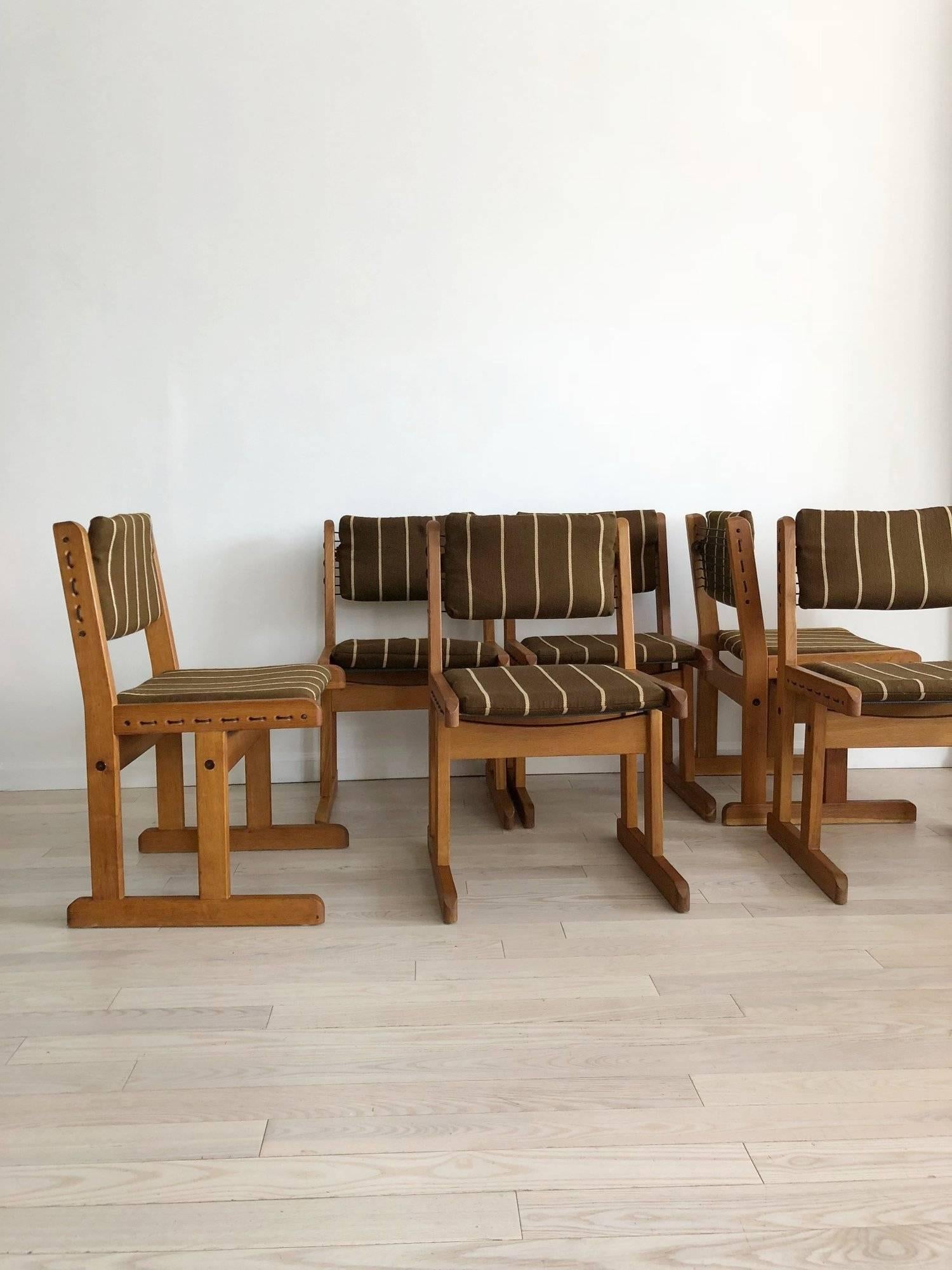 Danish 1970s Fumed Oak Rope and Striped Set of Six Dining Chairs 2
