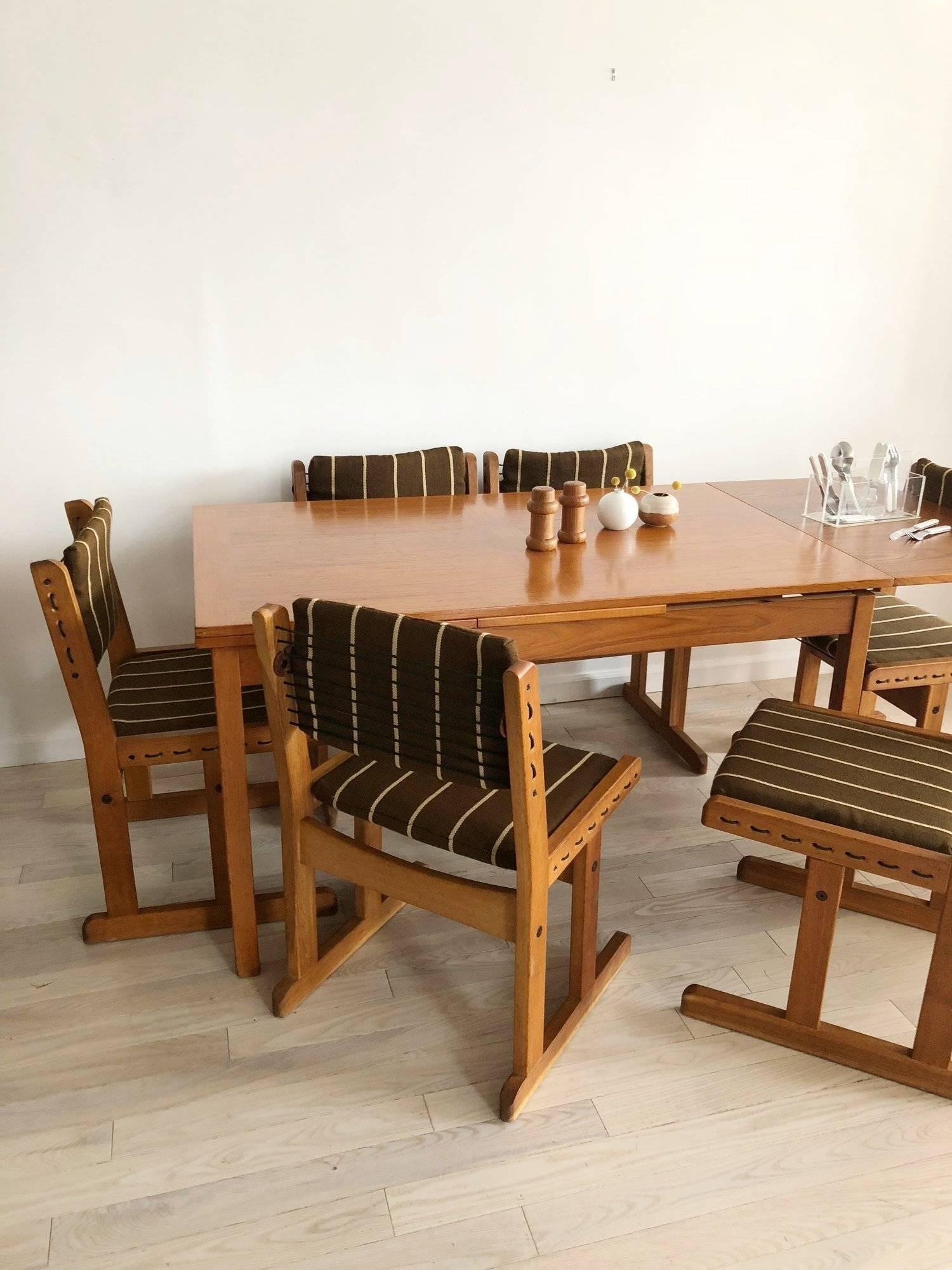 Danish 1970s Fumed Oak Rope and Striped Set of Six Dining Chairs 3