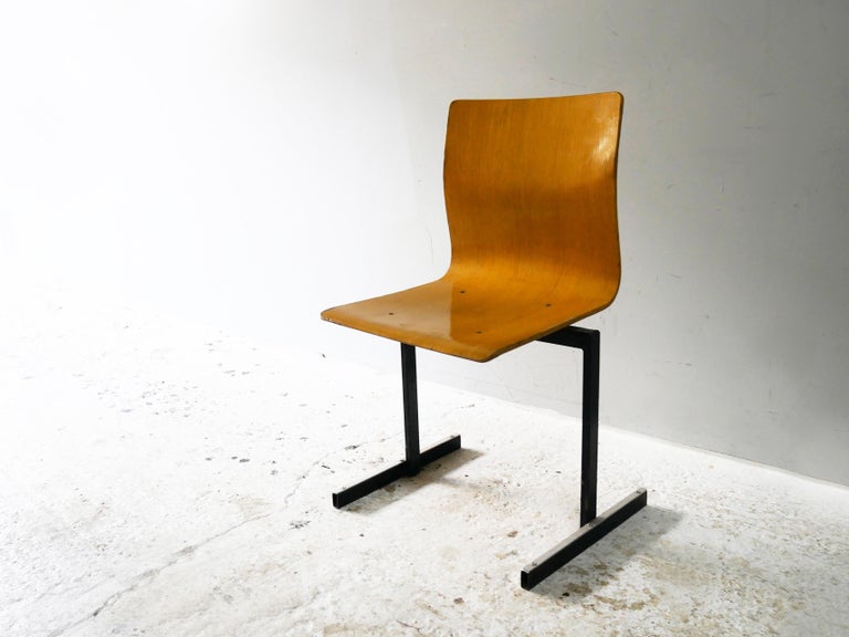 The price listed is for one chair. There are three chairs available

Niels Larsen Moller was founded in Denmark in 1893 and initially made gymnasium equipment. 

These are rare two leg stackable chairs produced by Niels Laresan in the 1970’s.