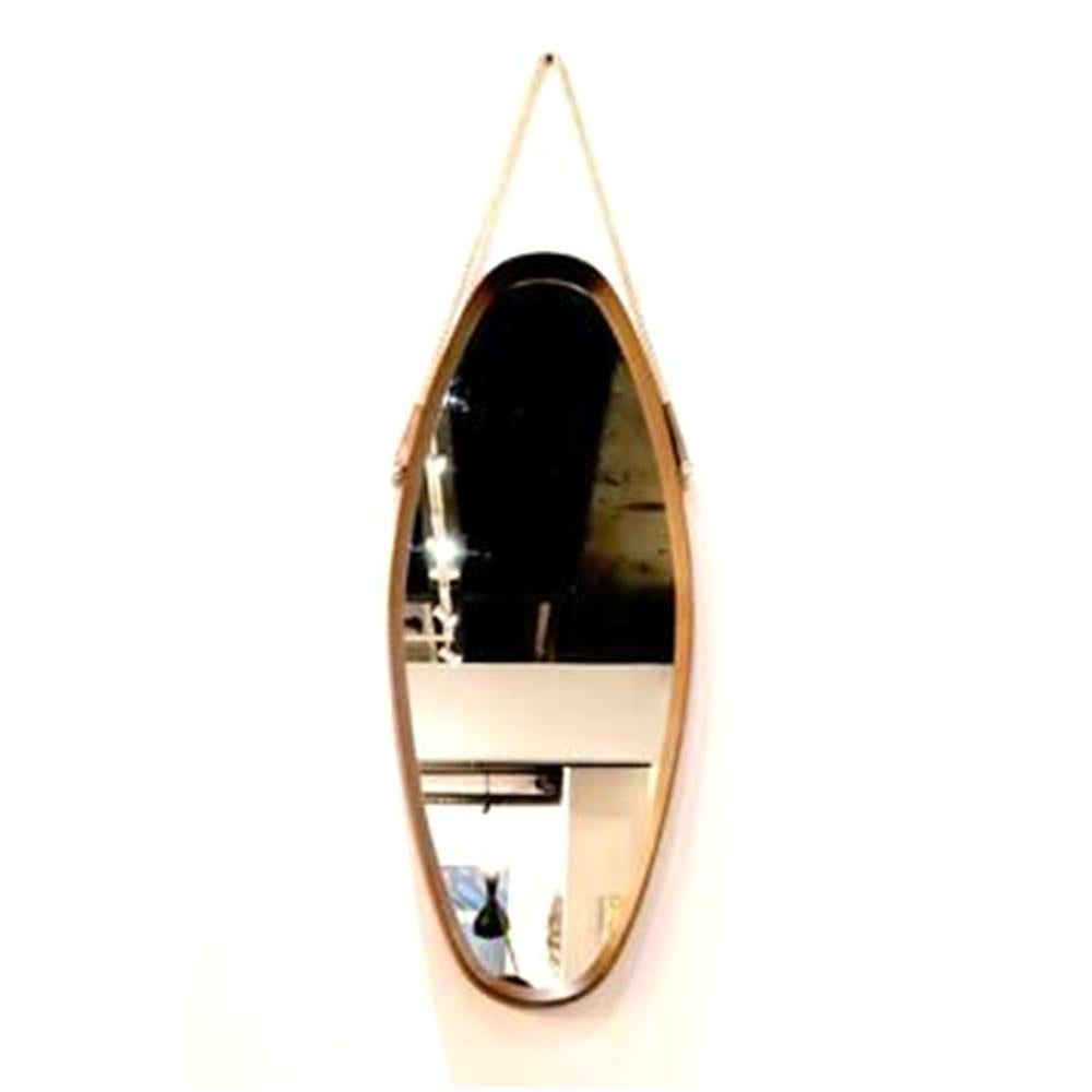 20th Century Danish 1970s Oval Mirror with Rope Handle