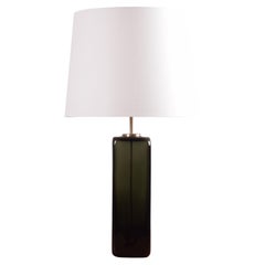 Danish 1970s Tall Holmegaard KUBUS Olive Green Glass Table Lamp by Per Lütken