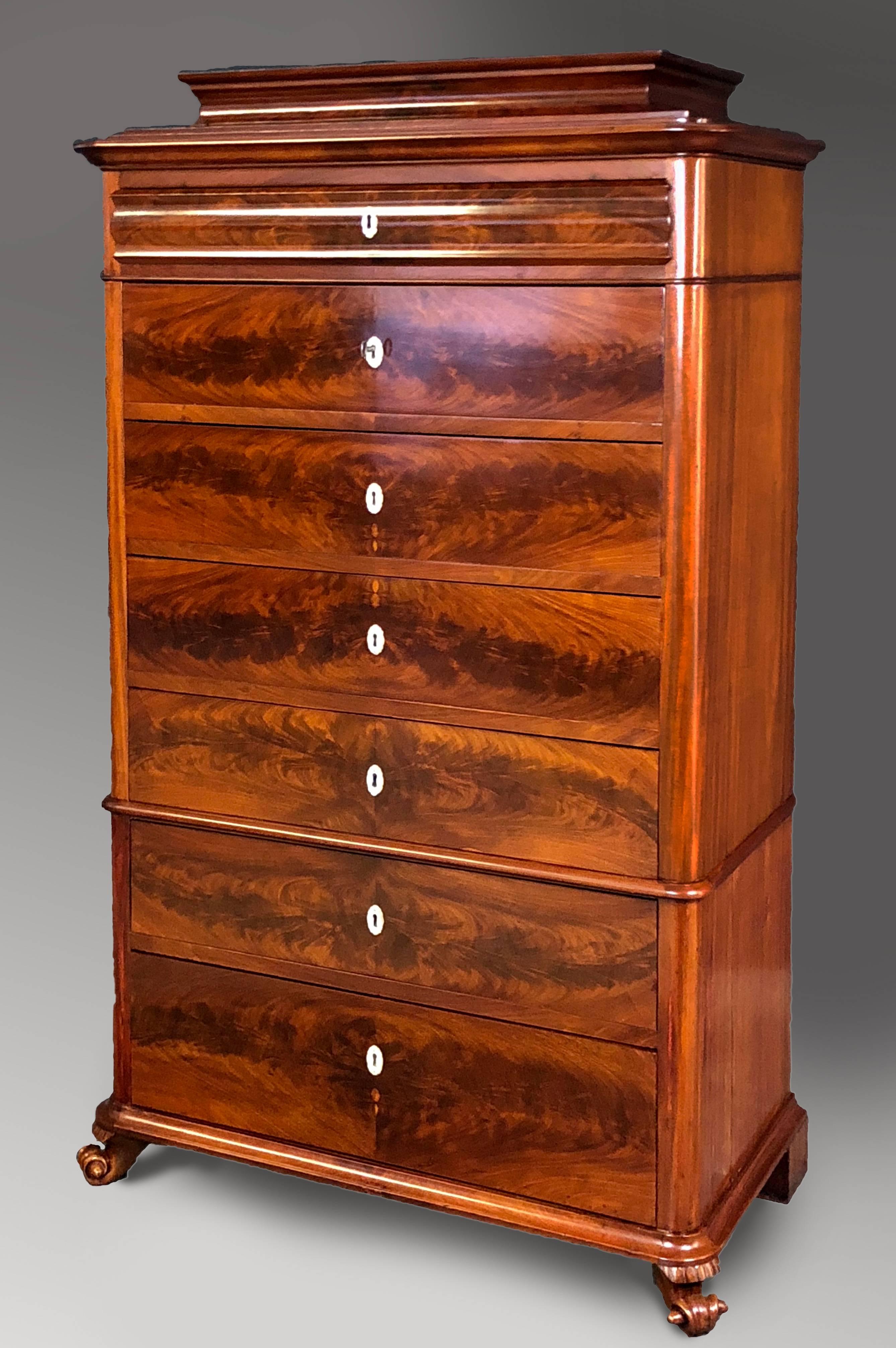 Veneer Danish Mid 19th Century Biedermeier Commode Tall Chest of drawers For Sale