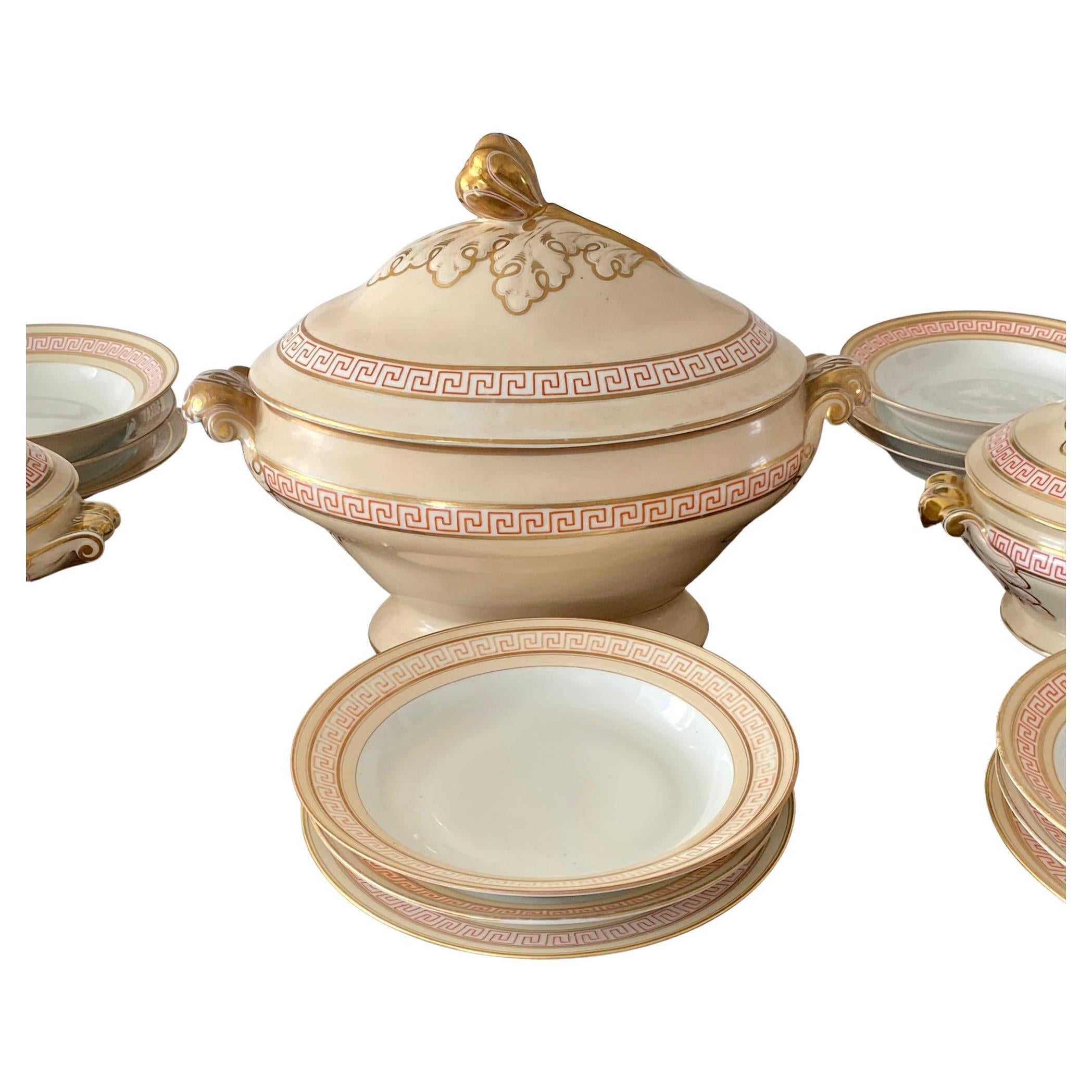 Porcelain Danish 19th Century Bing Grøndahl Dinner Service with Greek Key Pattern For Sale