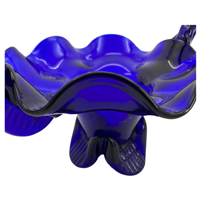 Danish, 19th Century, Cobalt Blue Glass Fruit Basket with Handle For