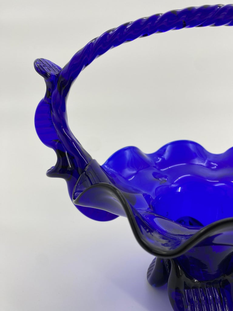 Danish, 19th Century, Cobalt Blue Glass Fruit Basket with Handle For
