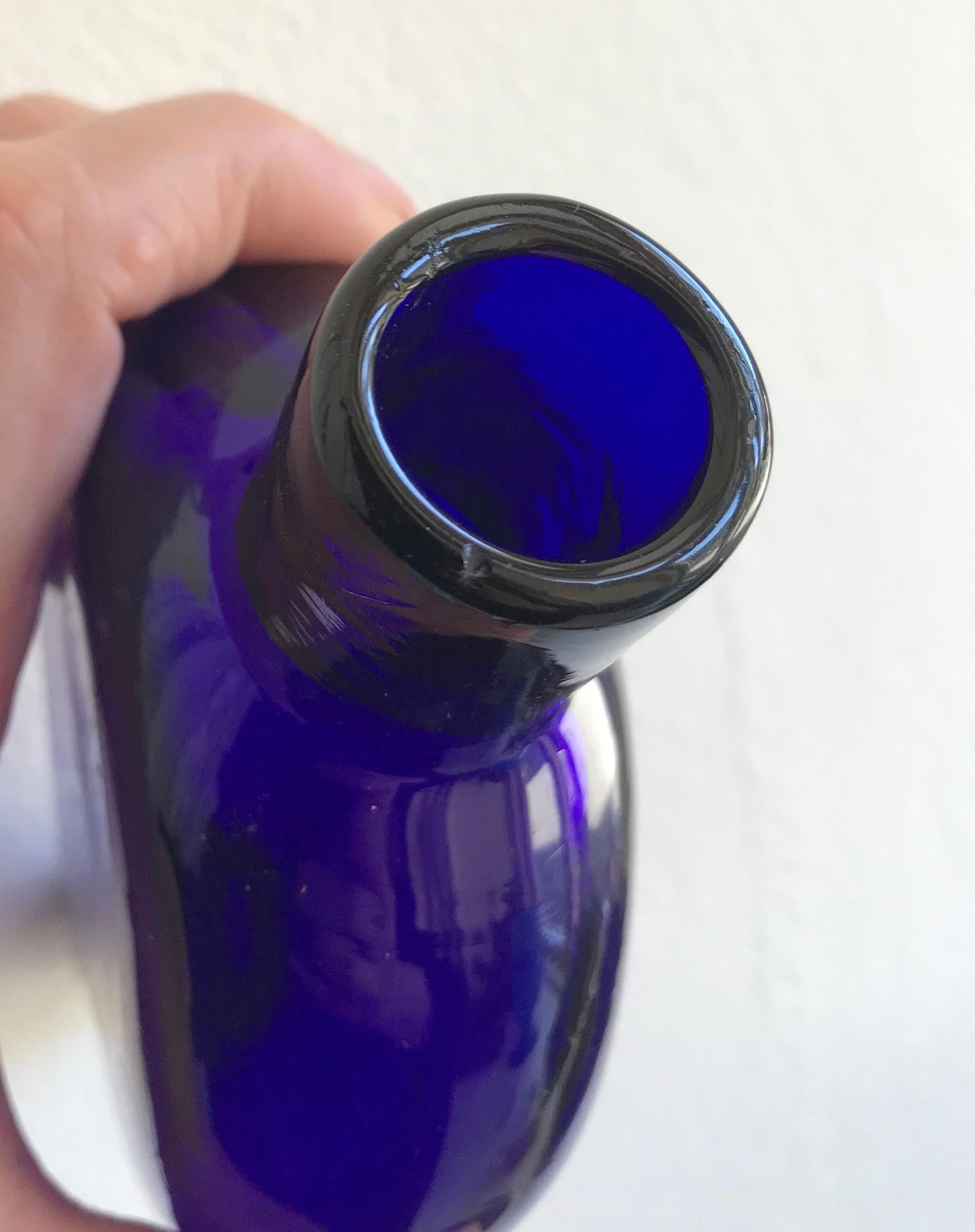 Danish 19th Century Cobalt Blue Glass Hip Flask By Holmegaard For Sale 6