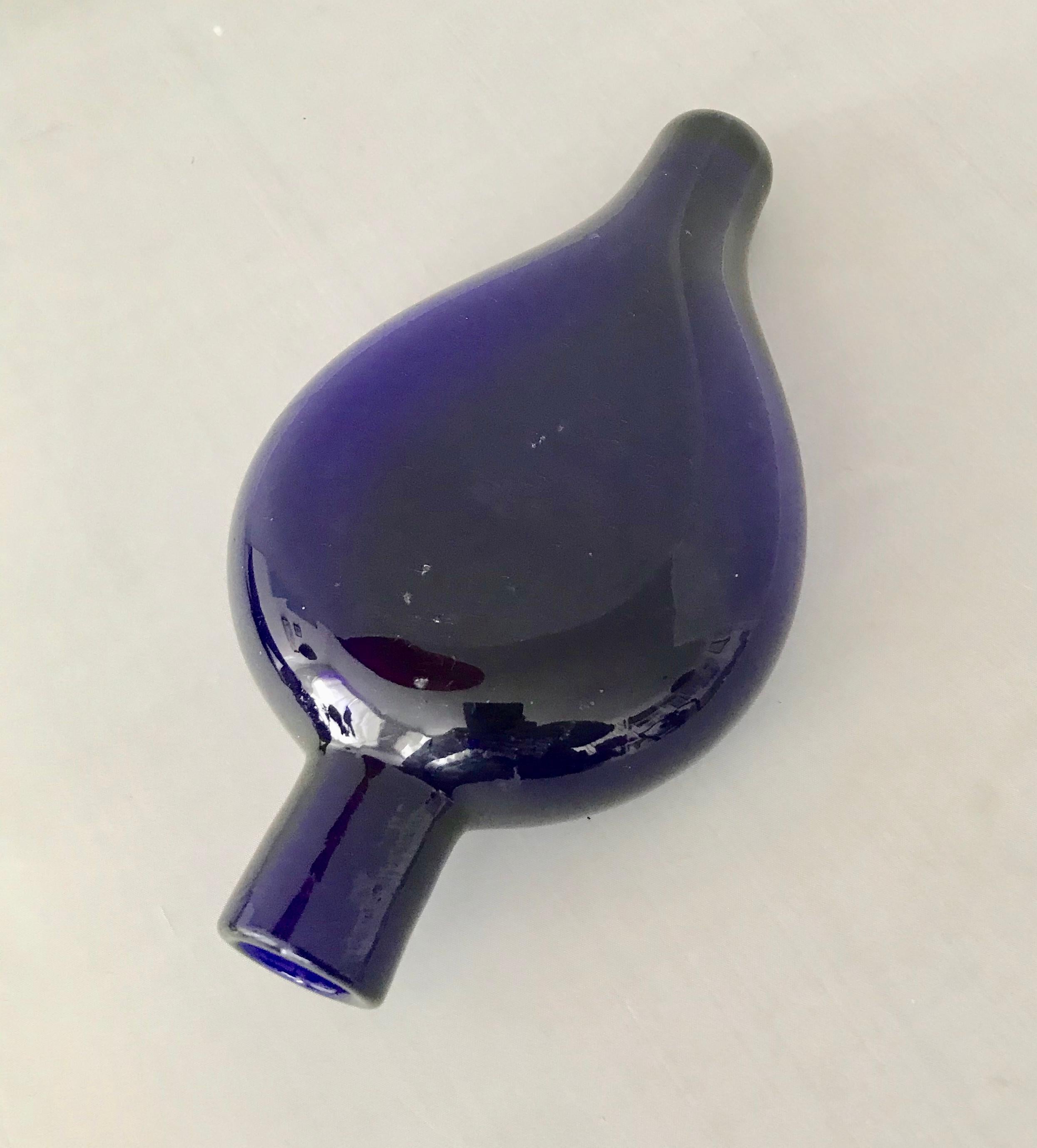 Art Glass Danish 19th Century Cobalt Blue Glass Hip Flask By Holmegaard For Sale