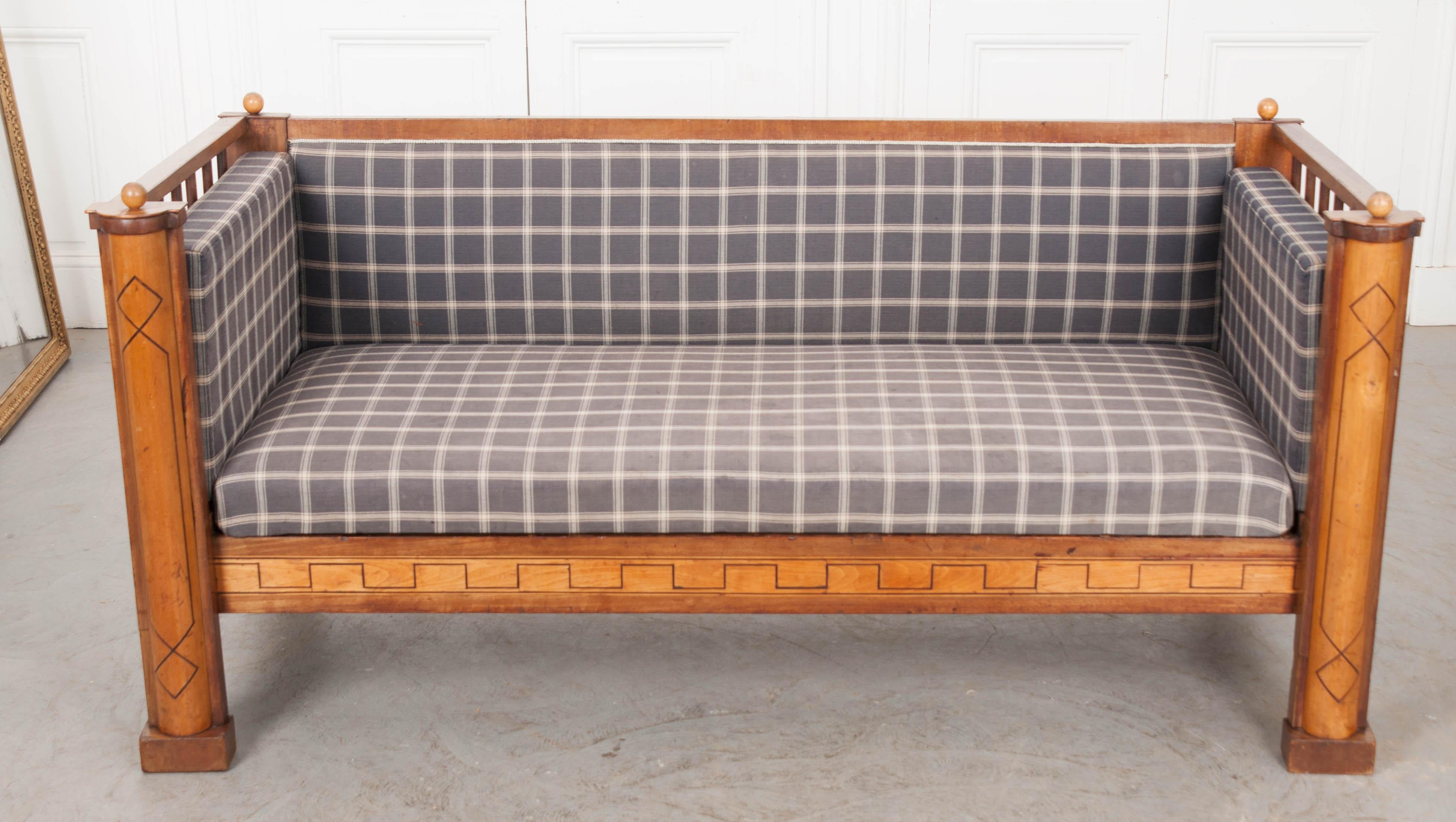 Danish 19th Century Inlaid Satinwood Settee In Good Condition In Baton Rouge, LA