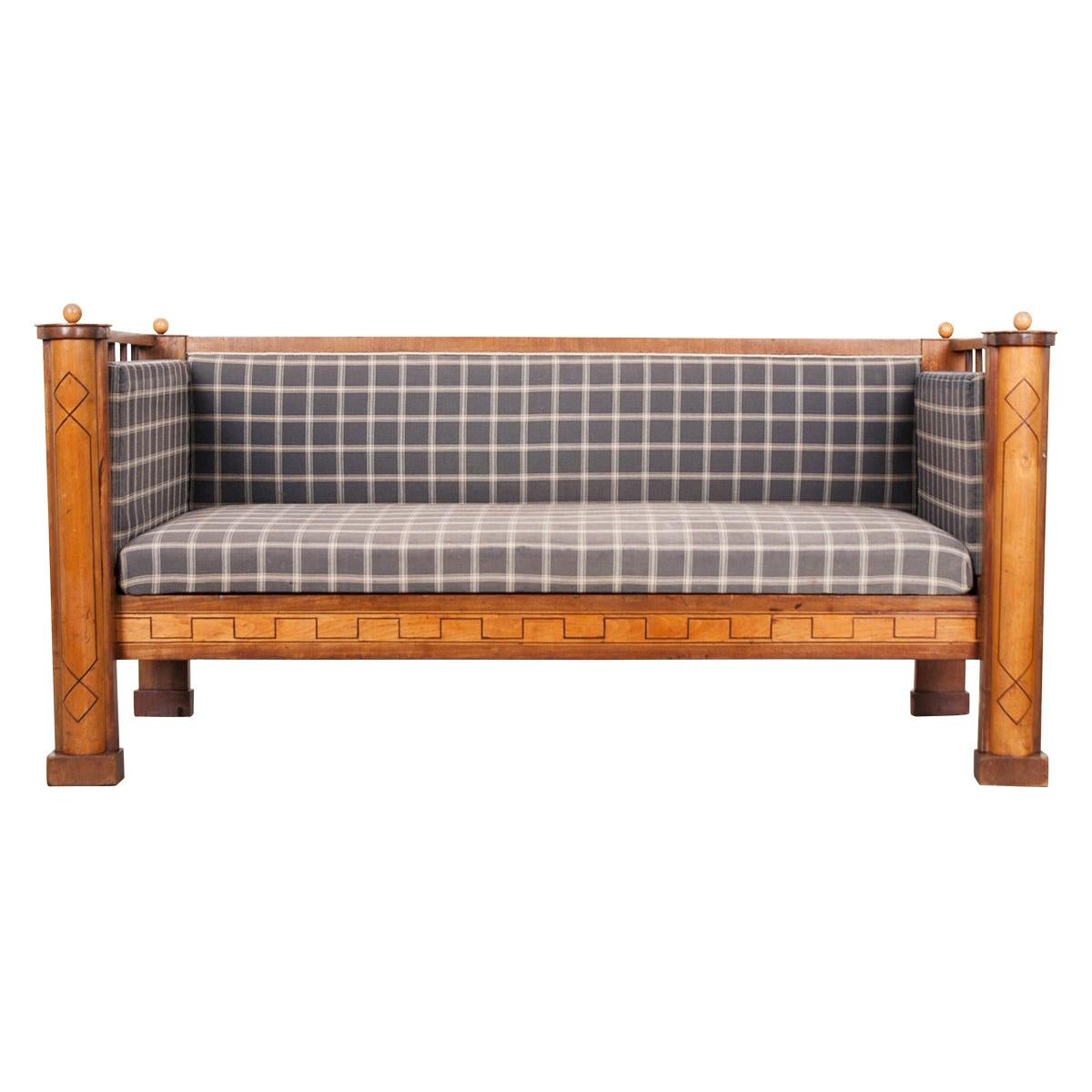 Danish 19th Century Inlaid Satinwood Settee