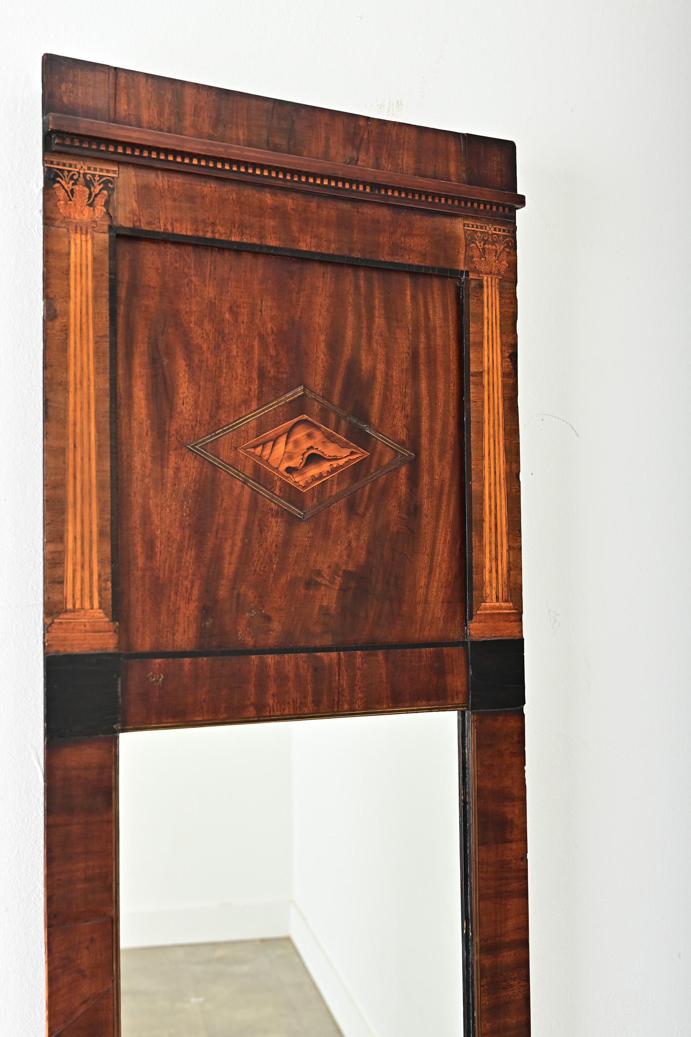 Ebonized Danish 19th Century Mahogany Inlay Narrow Mirror For Sale