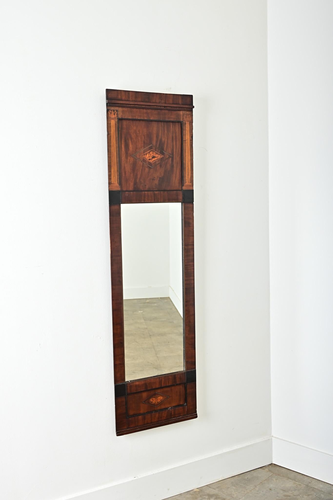 Danish 19th Century Mahogany Inlay Narrow Mirror For Sale 1