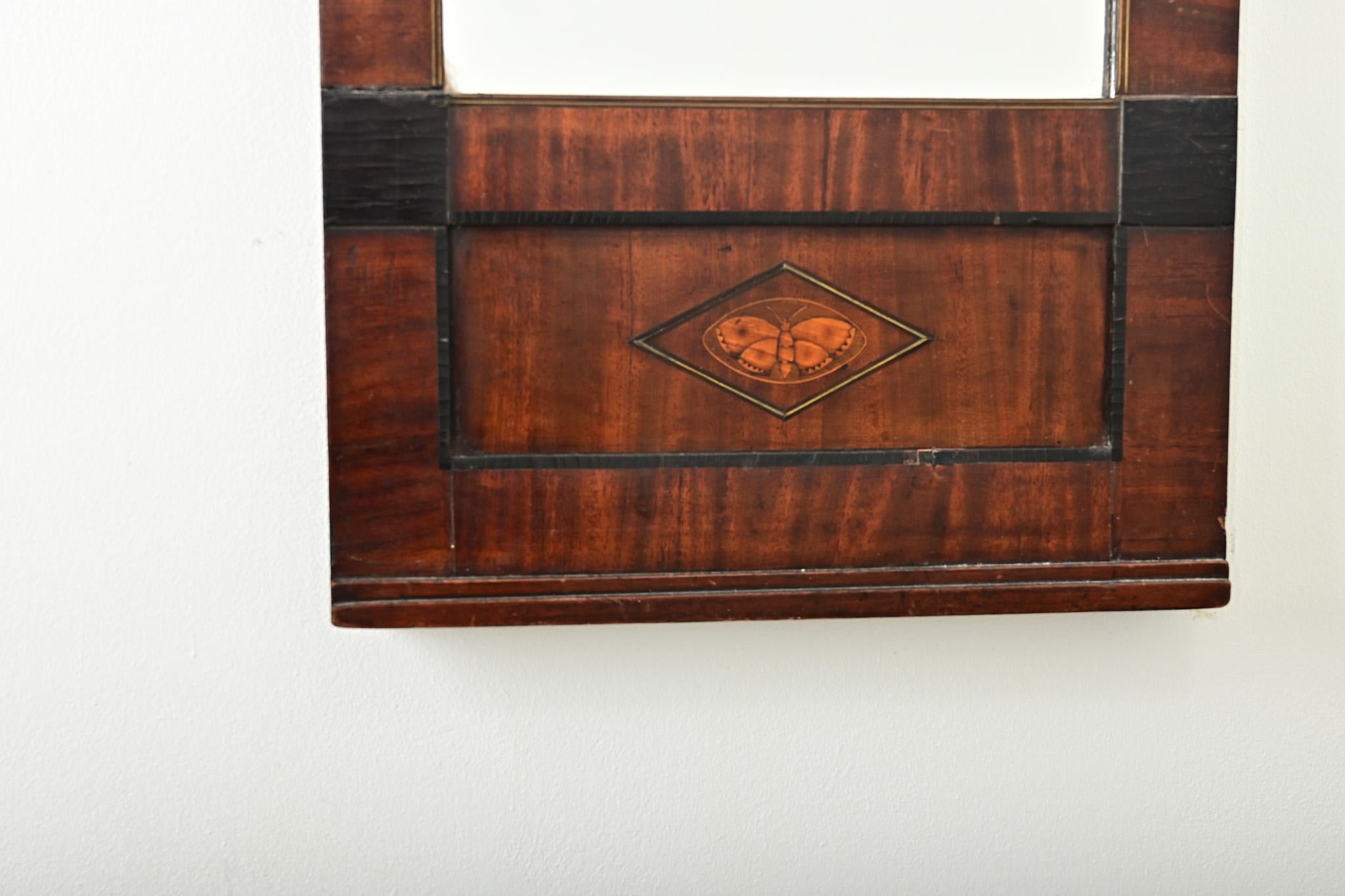Danish 19th Century Mahogany Inlay Narrow Mirror For Sale 2