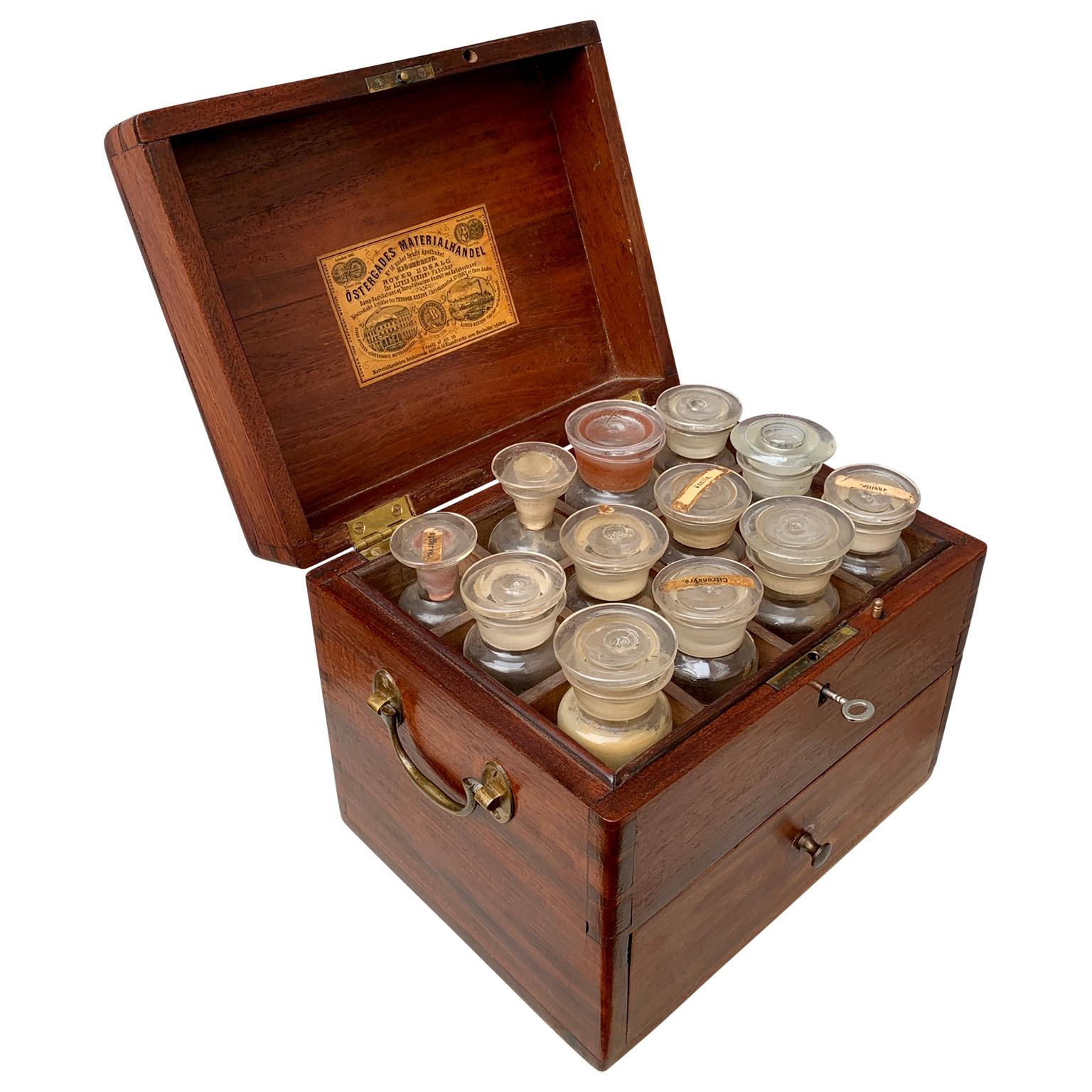Biedermeier Danish 19th Century Mahogany Spice Box With Glass Containers For Sale