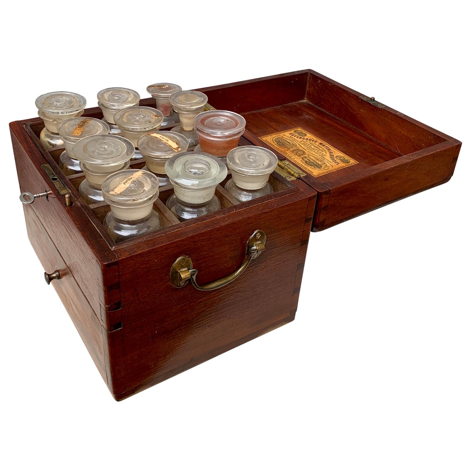 Hand-Crafted Danish 19th Century Mahogany Spice Box With Glass Containers For Sale