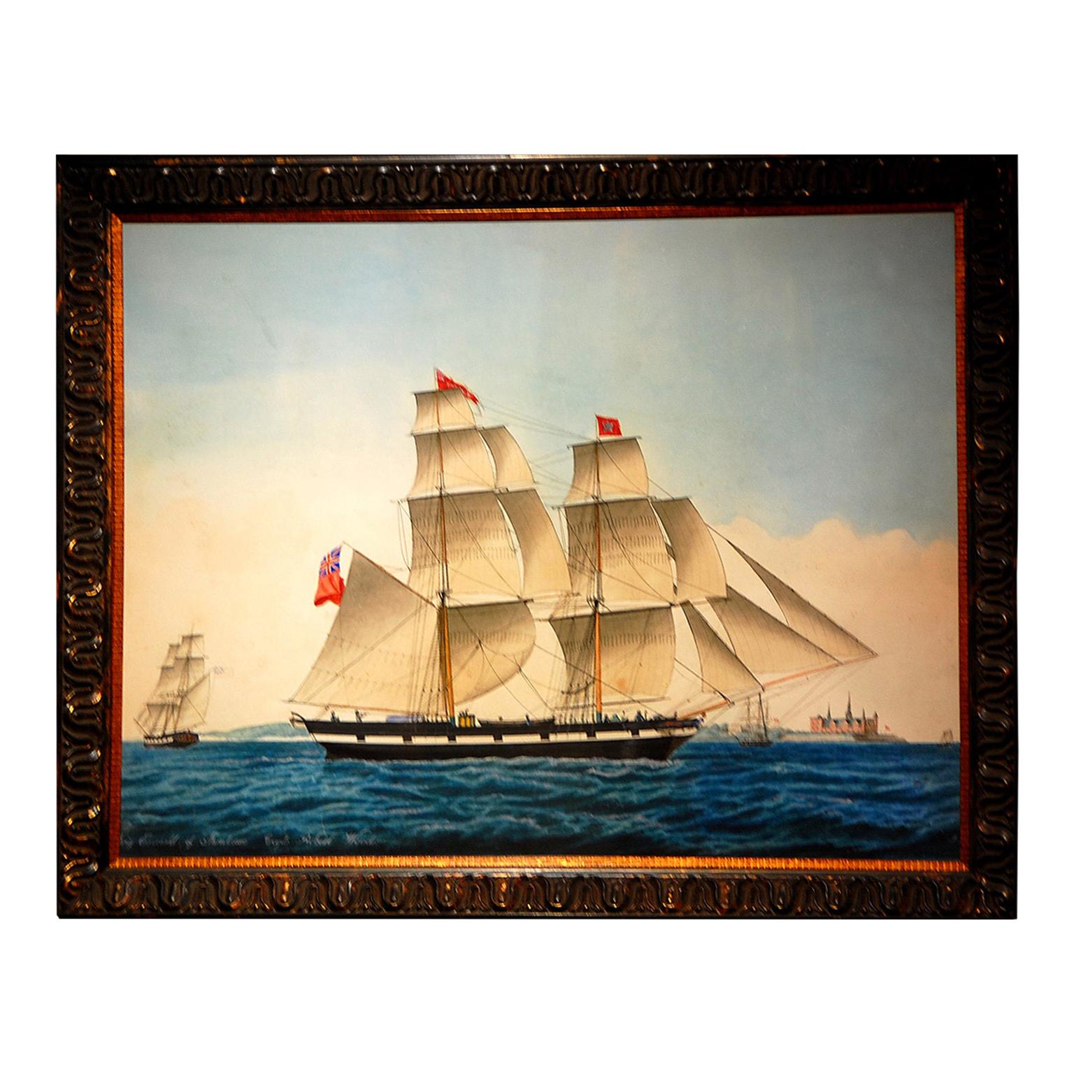 Danish 19th Century Watercolor Portrait of the Brig "Emerald" by Jacob Petersen