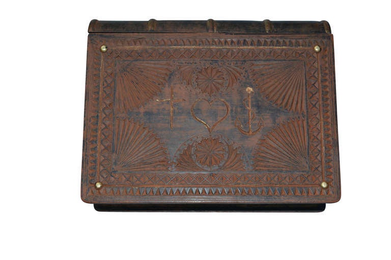 Carved Danish 19th Century Wooden Folk Art Bible Box 