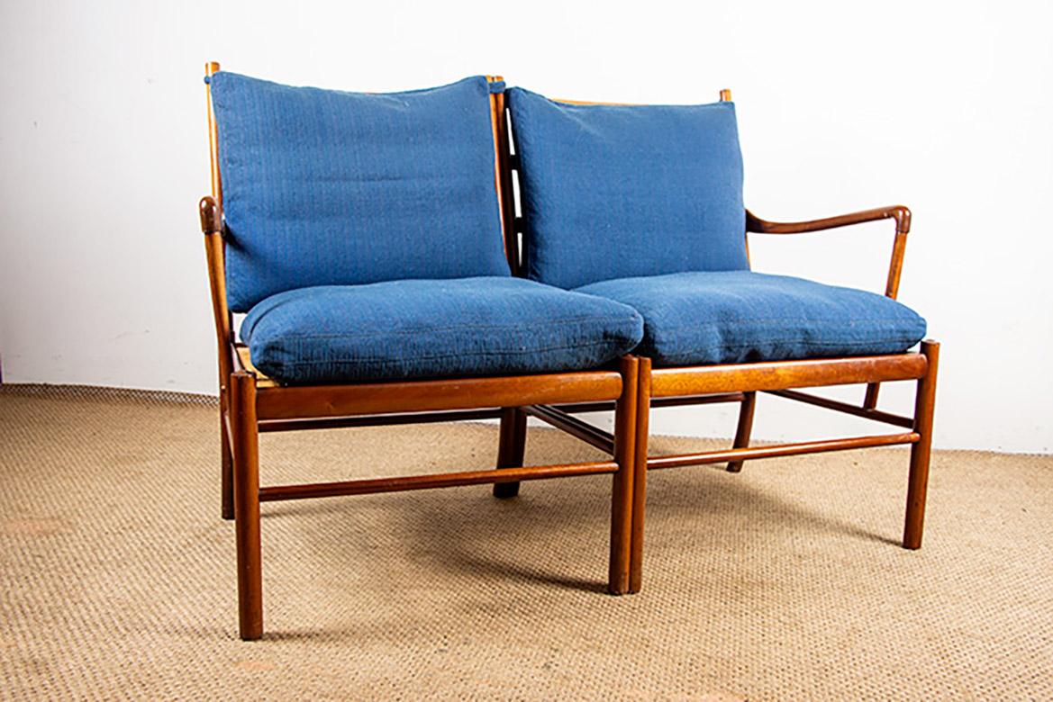Tissu Canapé danois 2 places en acajou et rotin par Ole Wanscher 1960. en vente