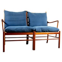 Vintage Danish 2-seater sofa in mahogany and cane by Ole Wanscher 1960.