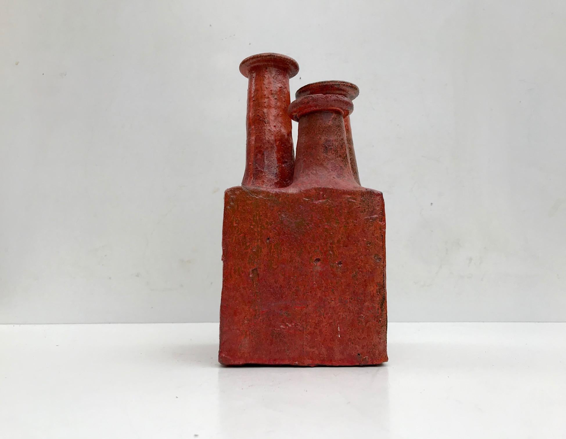 Danish 3-Chimney Art Pottery Vase from Ribe Keramik, 1970s 2