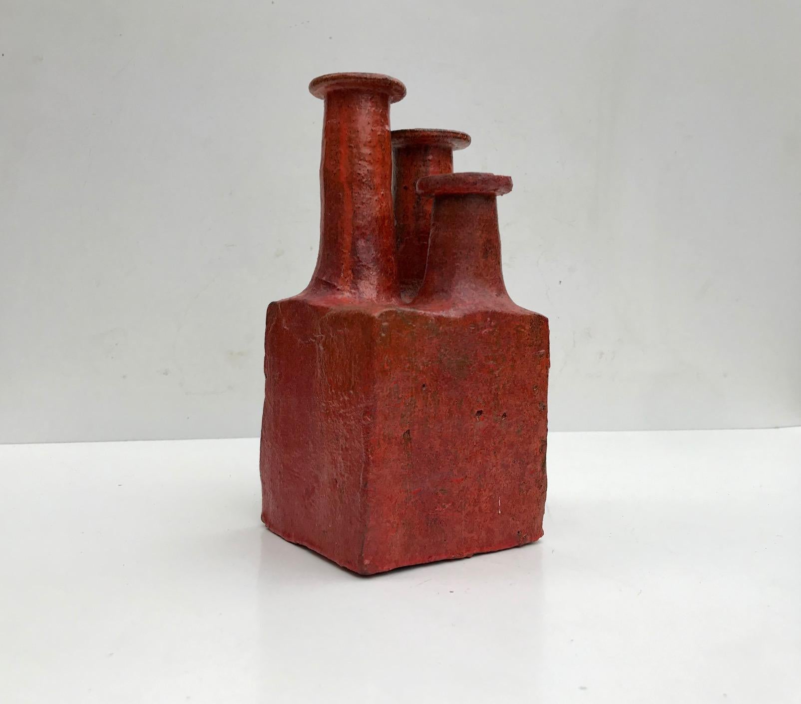 Danish 3-Chimney Art Pottery Vase from Ribe Keramik, 1970s 3