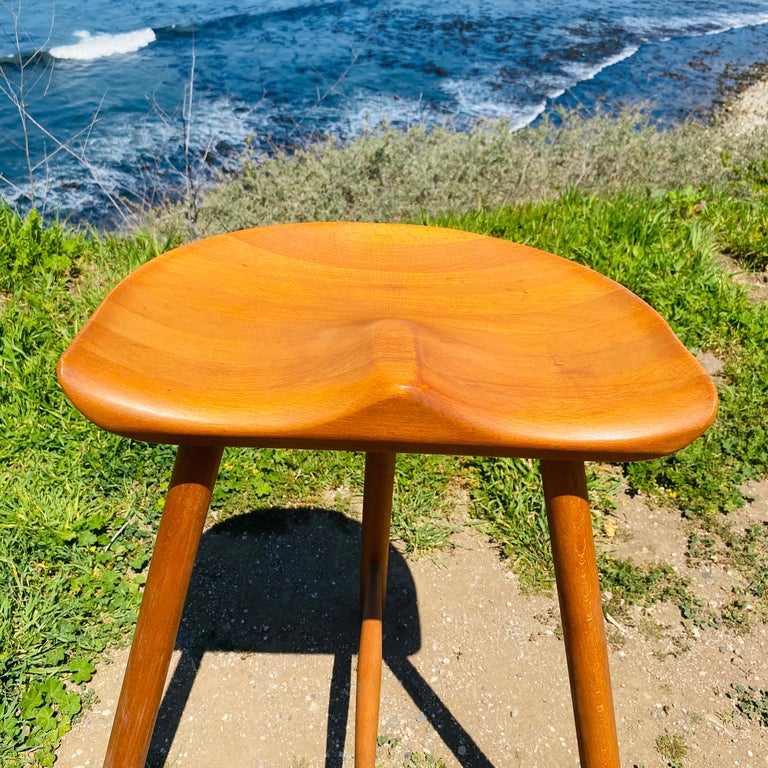 Danish 3-Legged Wood Stool 1960s For Sale at 1stDibs