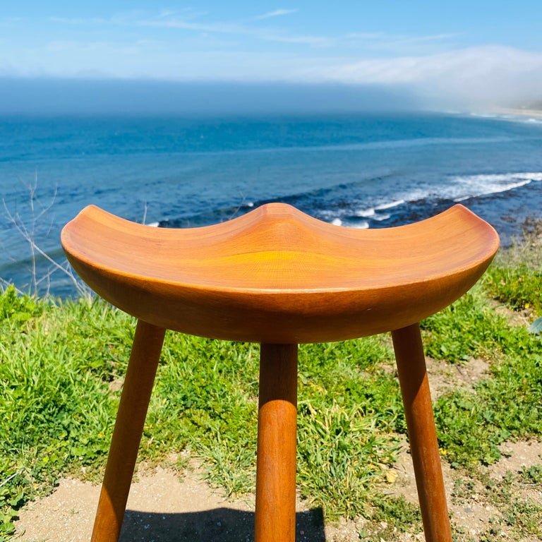 Danish 3-Legged Wood Stool 1960s For Sale at 1stDibs
