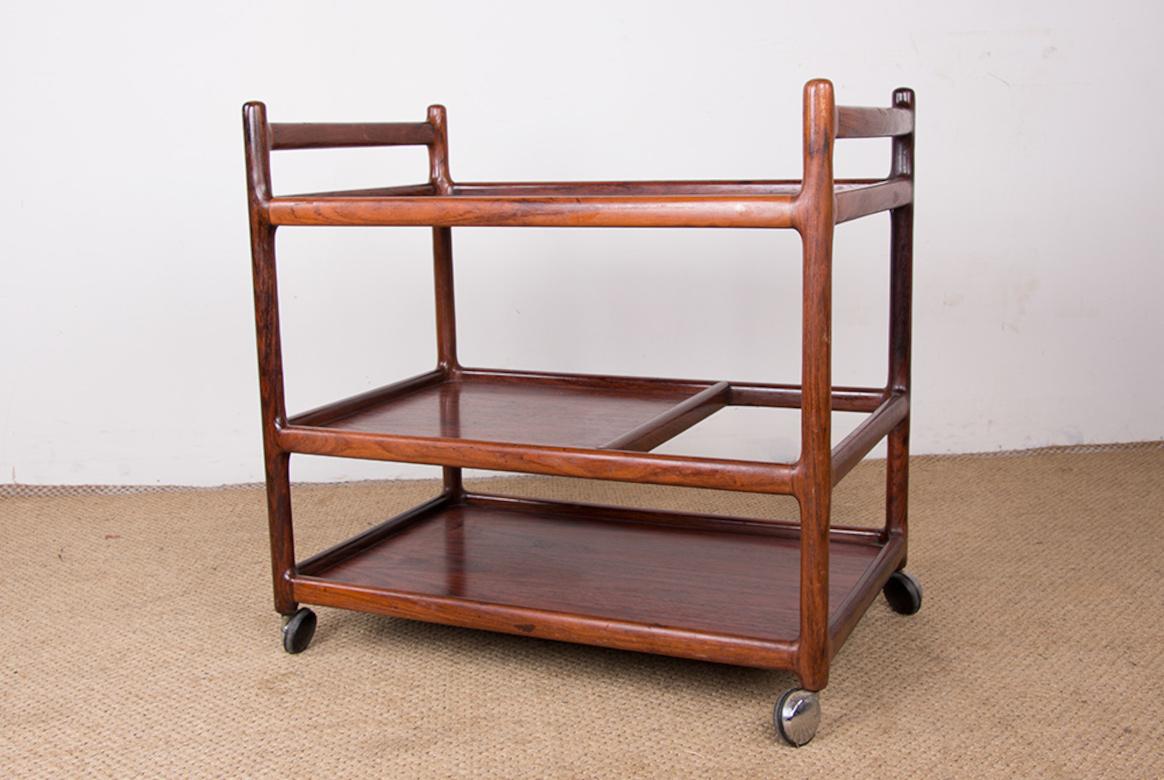 Danish 3 levels Rosewood Trolley by Johannes Andersen for Silkeborg. For Sale 9