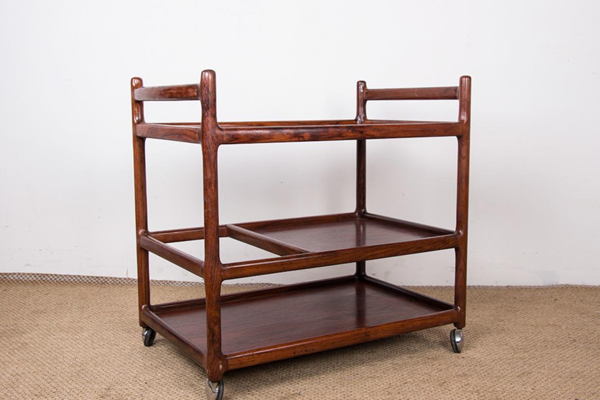 Danish 3 levels Rosewood Trolley by Johannes Andersen for Silkeborg. For Sale 1